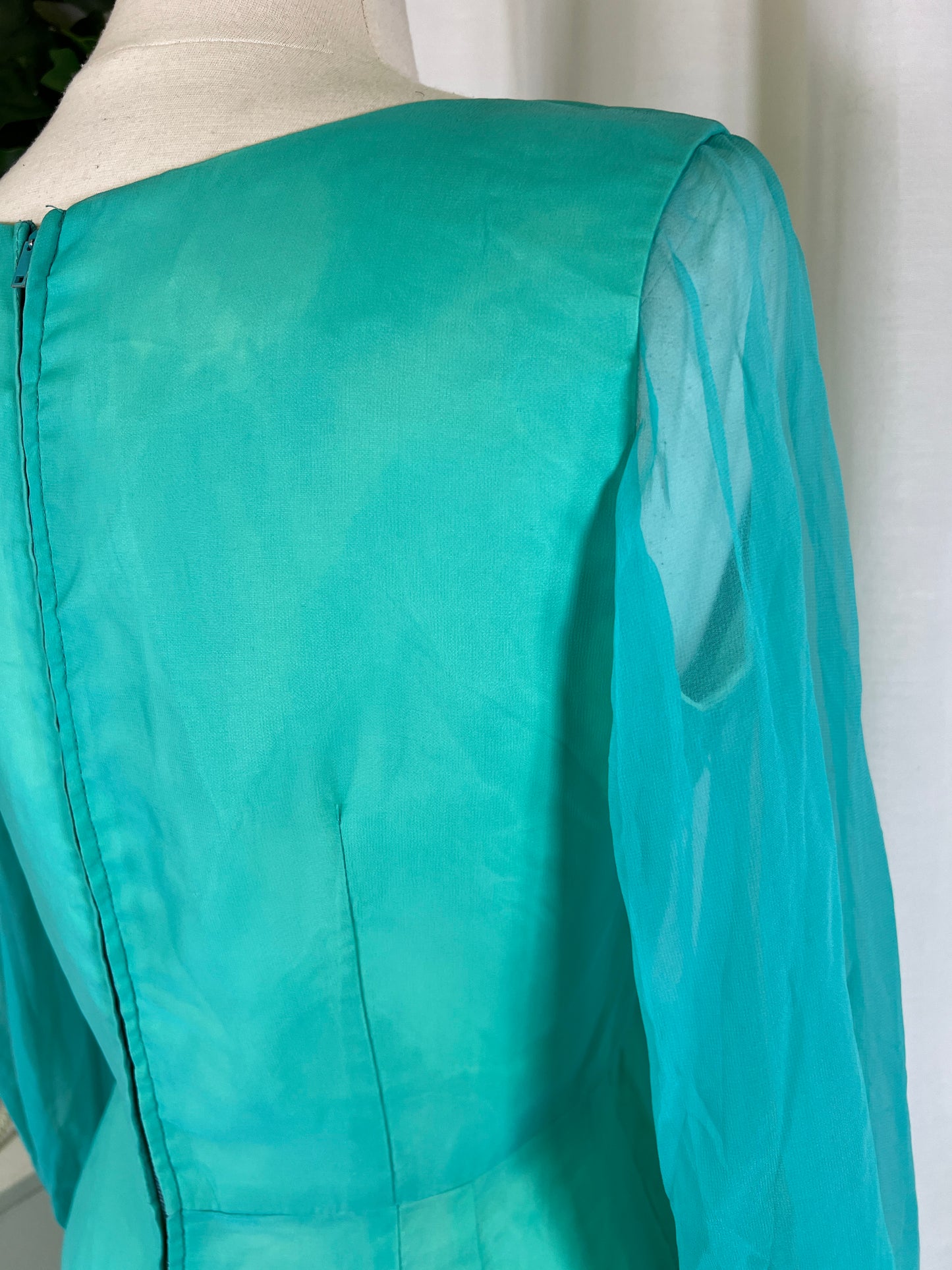 60s Aqua Sheer Sleeved Mini Party Dress