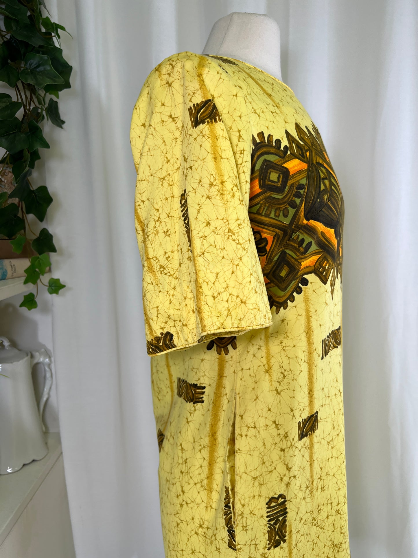 60s Yellow Reef Hawaiian Print Mini Dress