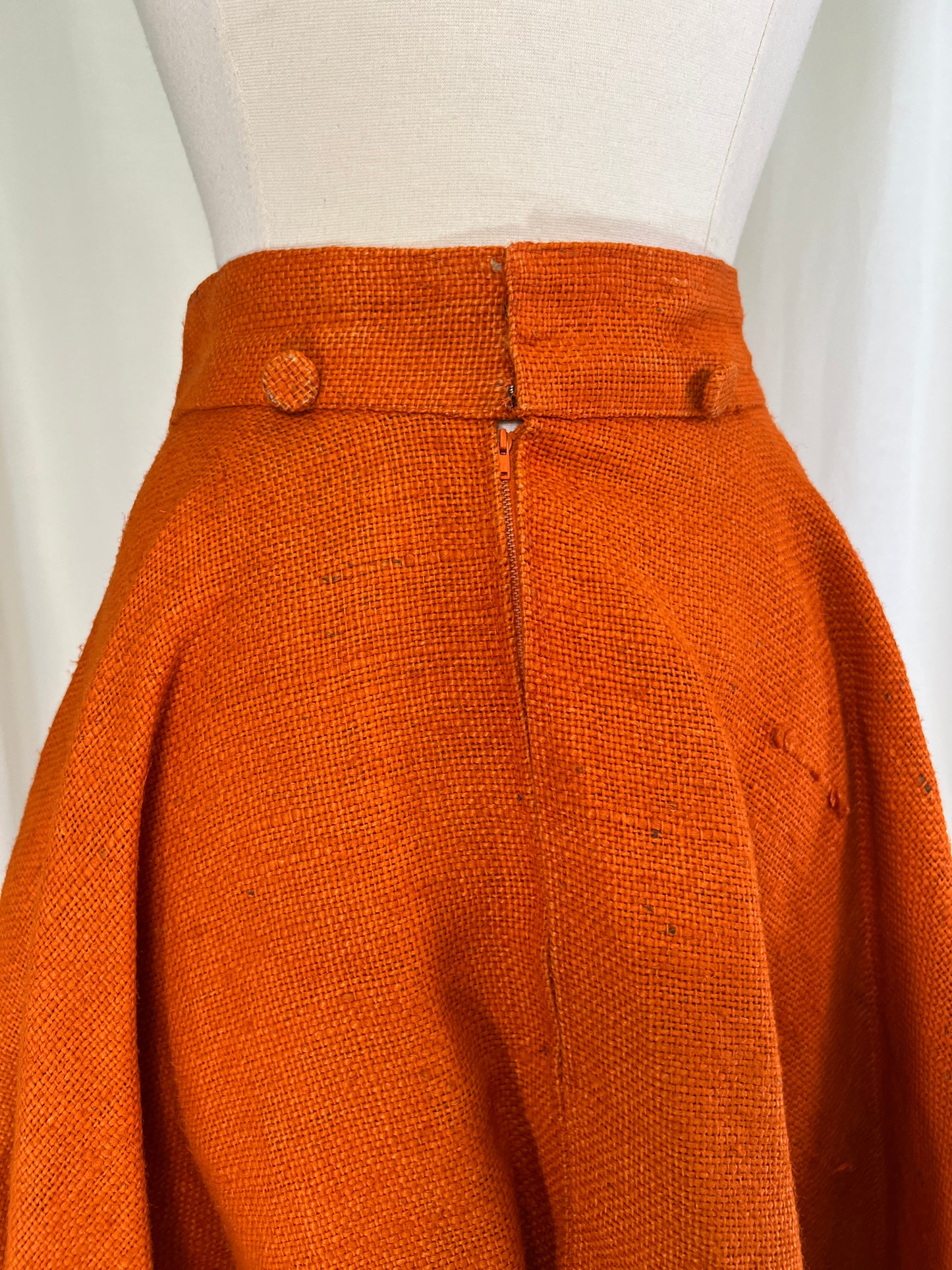 50s Orange Burlap Full Circle Skirt