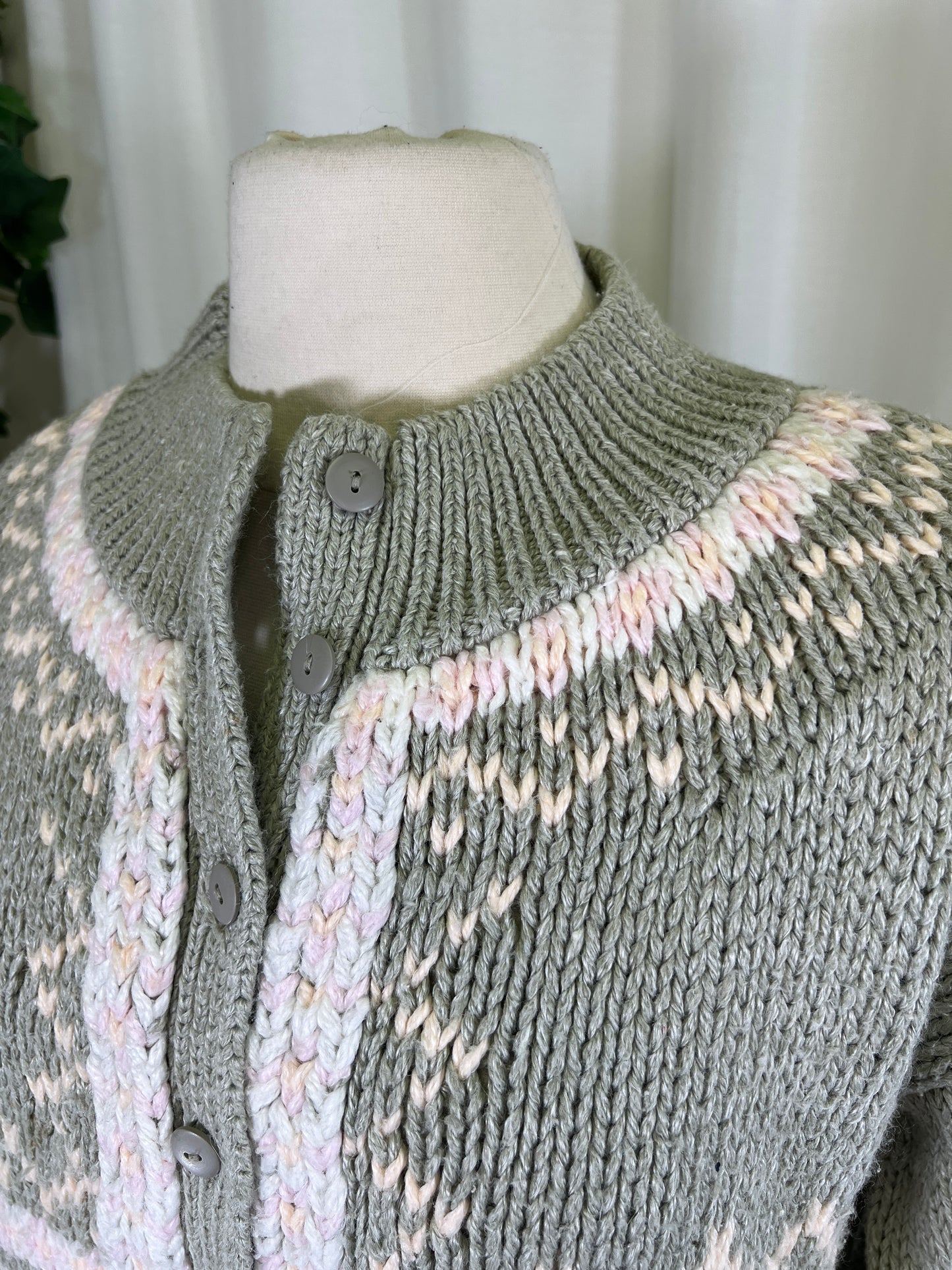 80s Jamie Scott Hand Knit Pink and Grey Cardigan