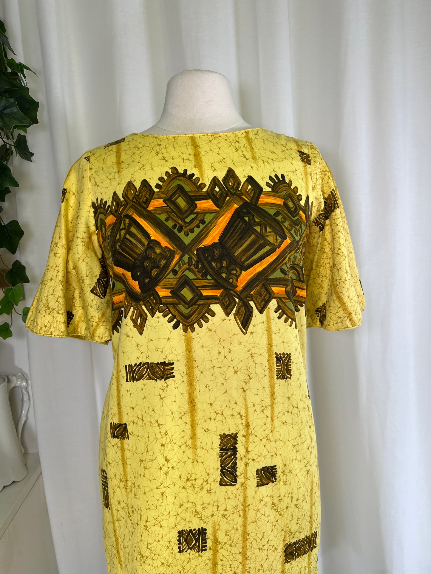 60s Yellow Reef Hawaiian Print Mini Dress