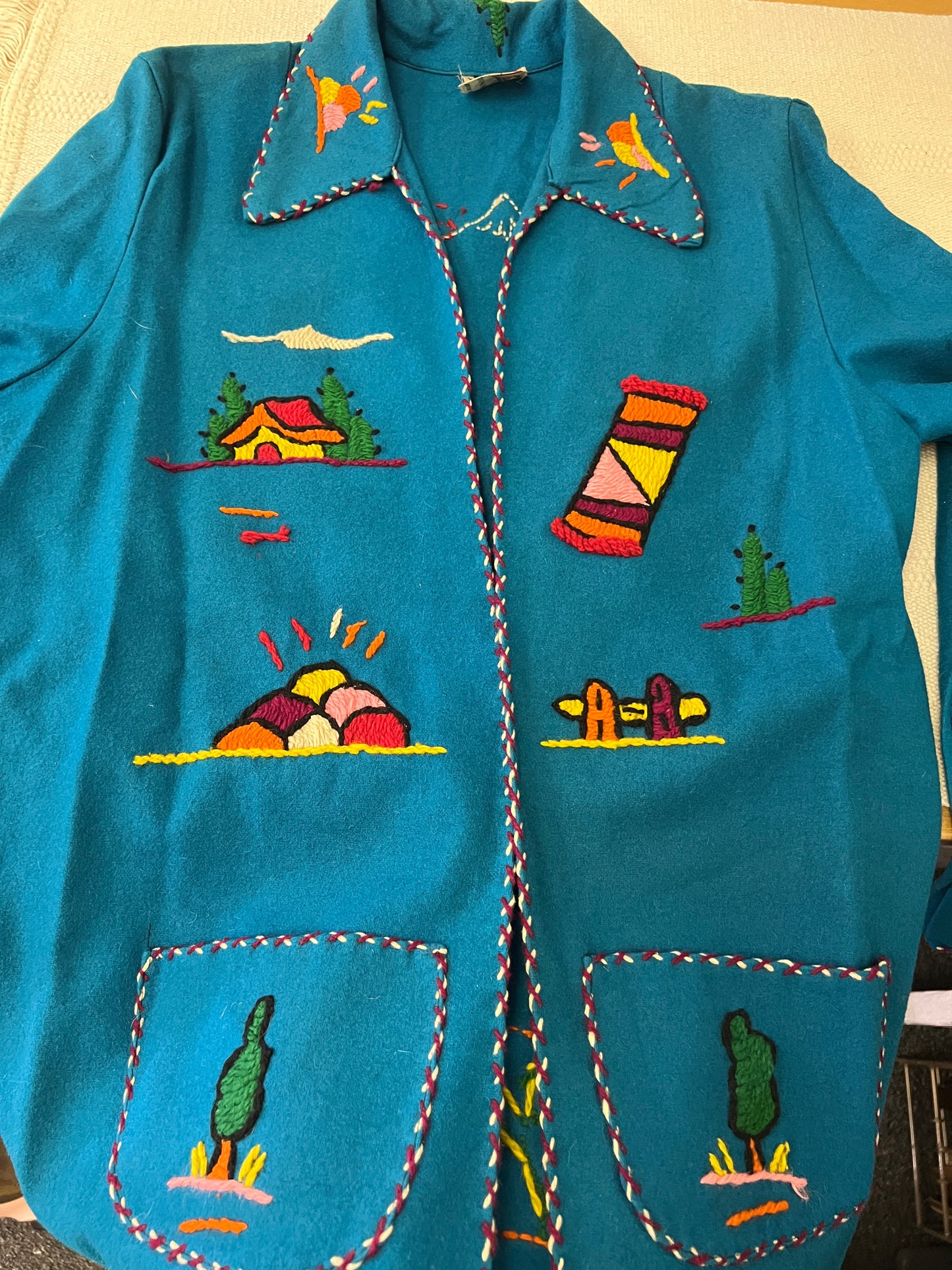 50s Blue Embroidered Amex Wool Mexican Souvenir Jacket