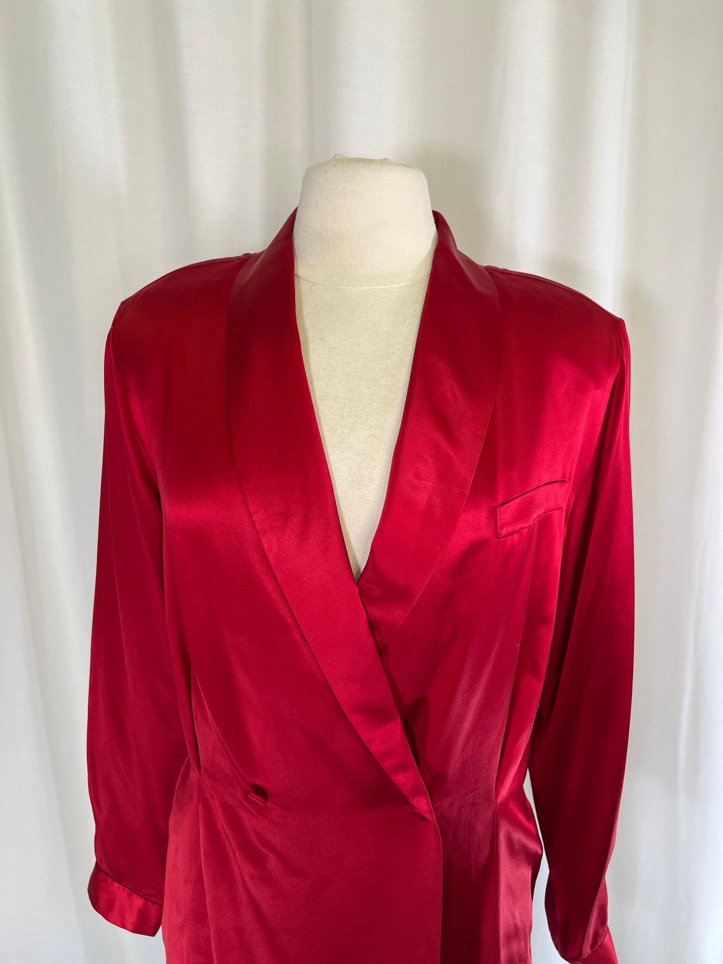 90s Anne Klein II Red Silk Double Breasted Blouse Jacket Blazer