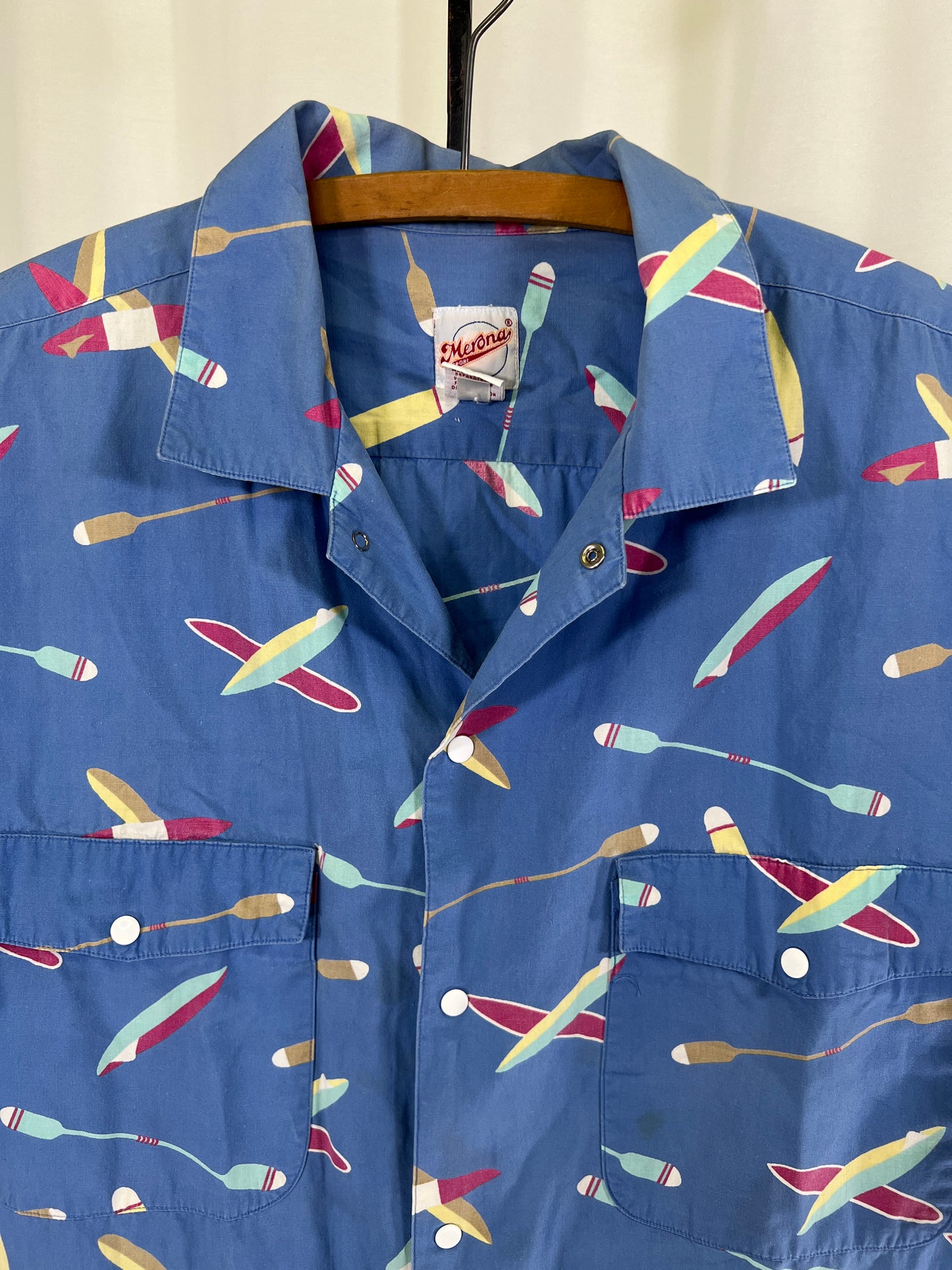 80s Merona Surfboards and Paddles Patterned Shirt