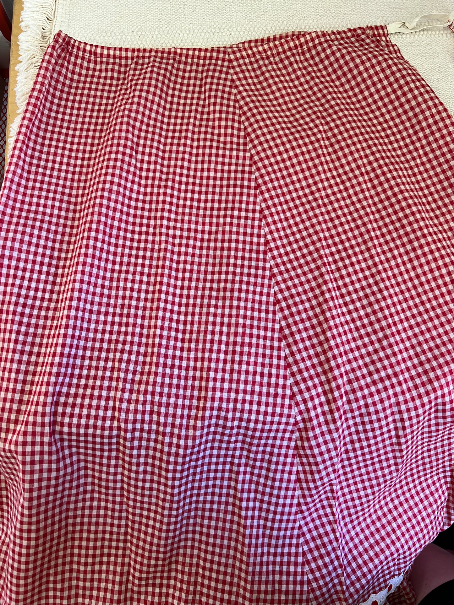 70s Red Gingham and Bows Maxi Skirt