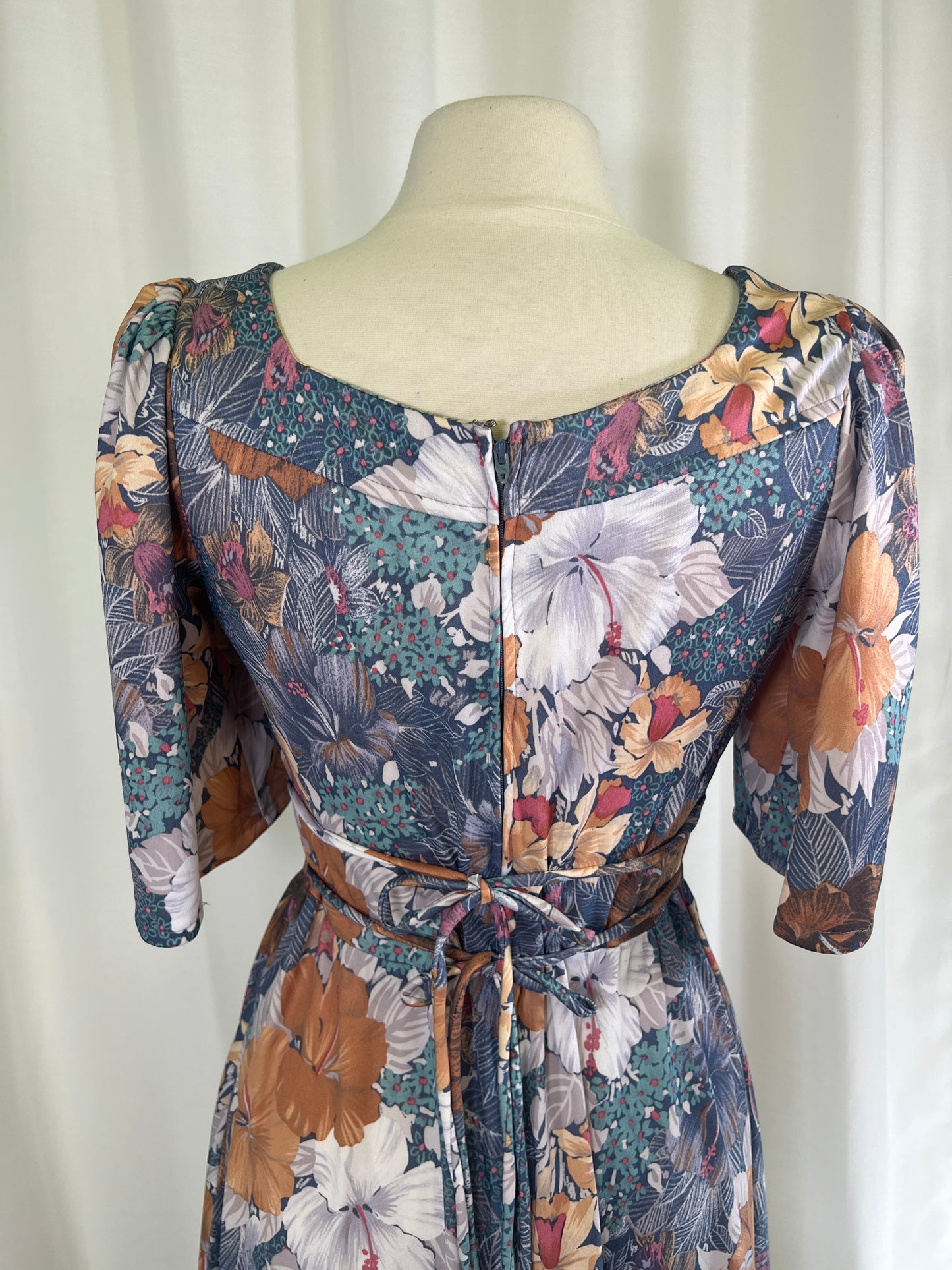 70s Prairie Faux CorsetBlue and Brown Floral Mini Dress