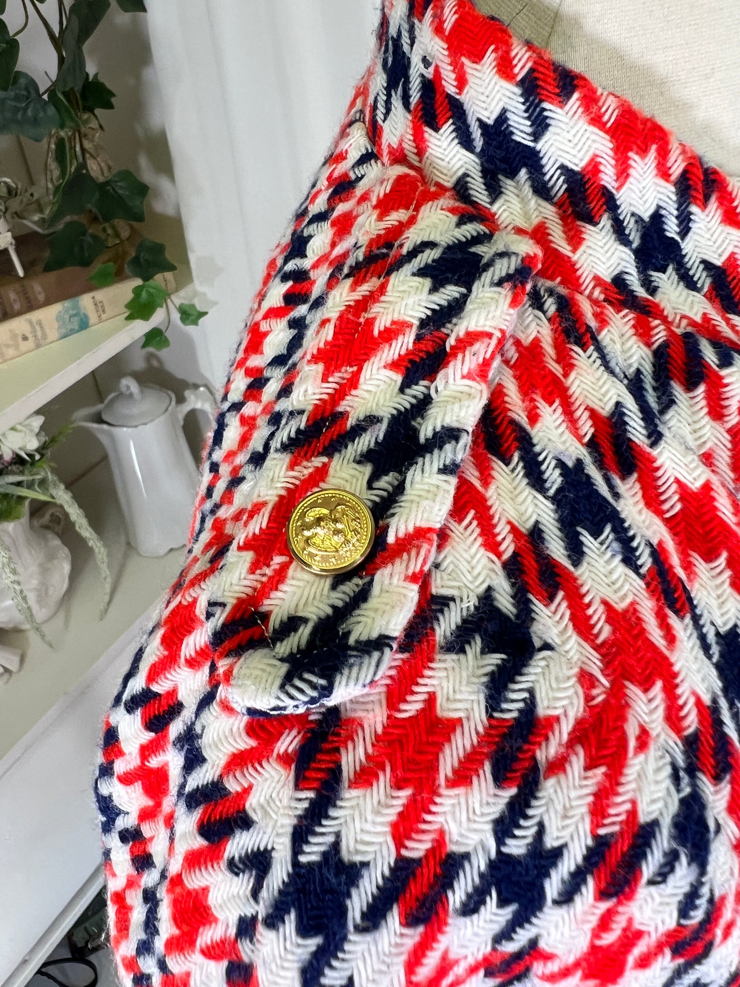 60s Red White and Blue Houndstooth Mod Cape