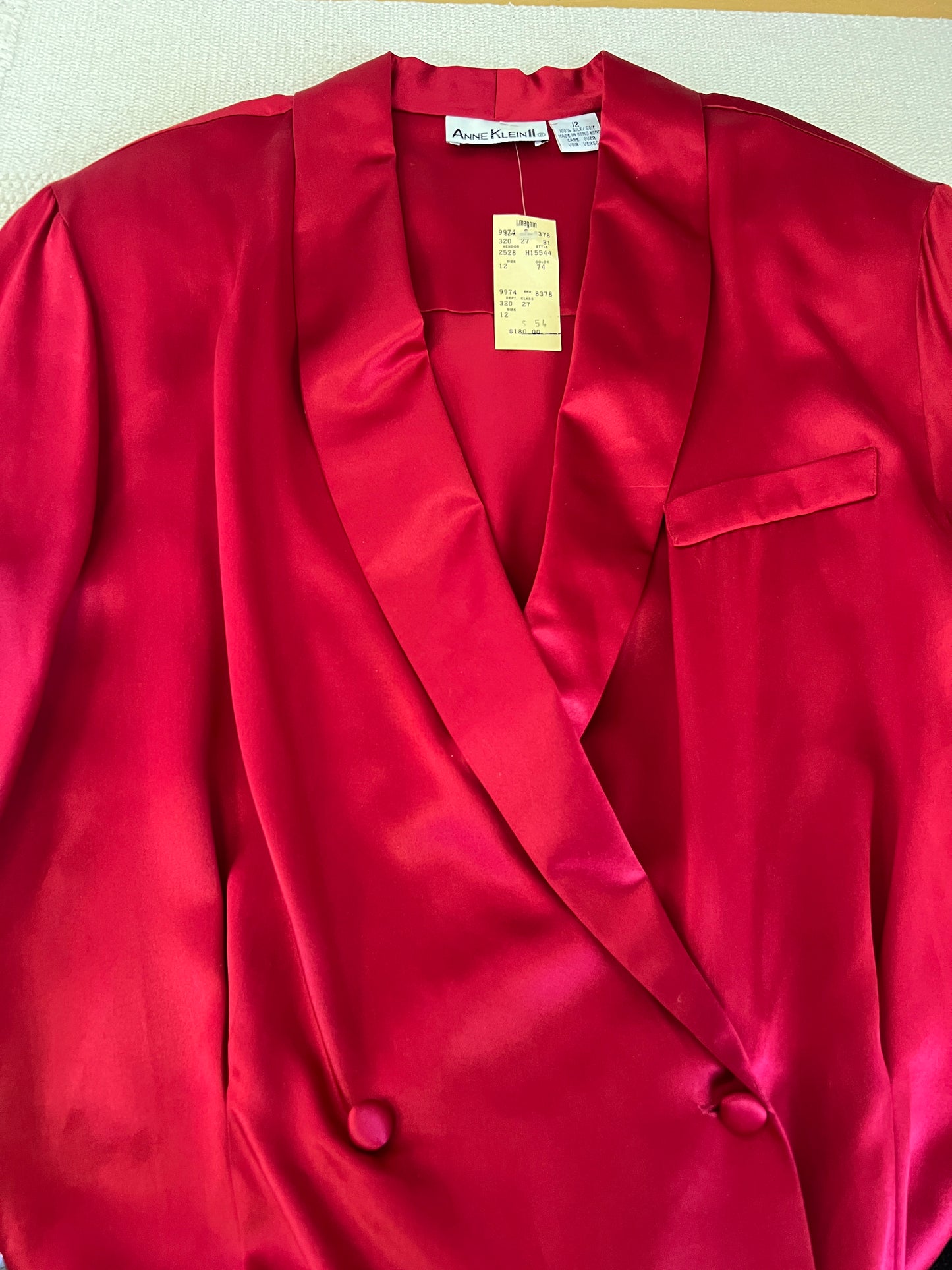 90s Anne Klein II Red Silk Double Breasted Blouse Jacket Blazer