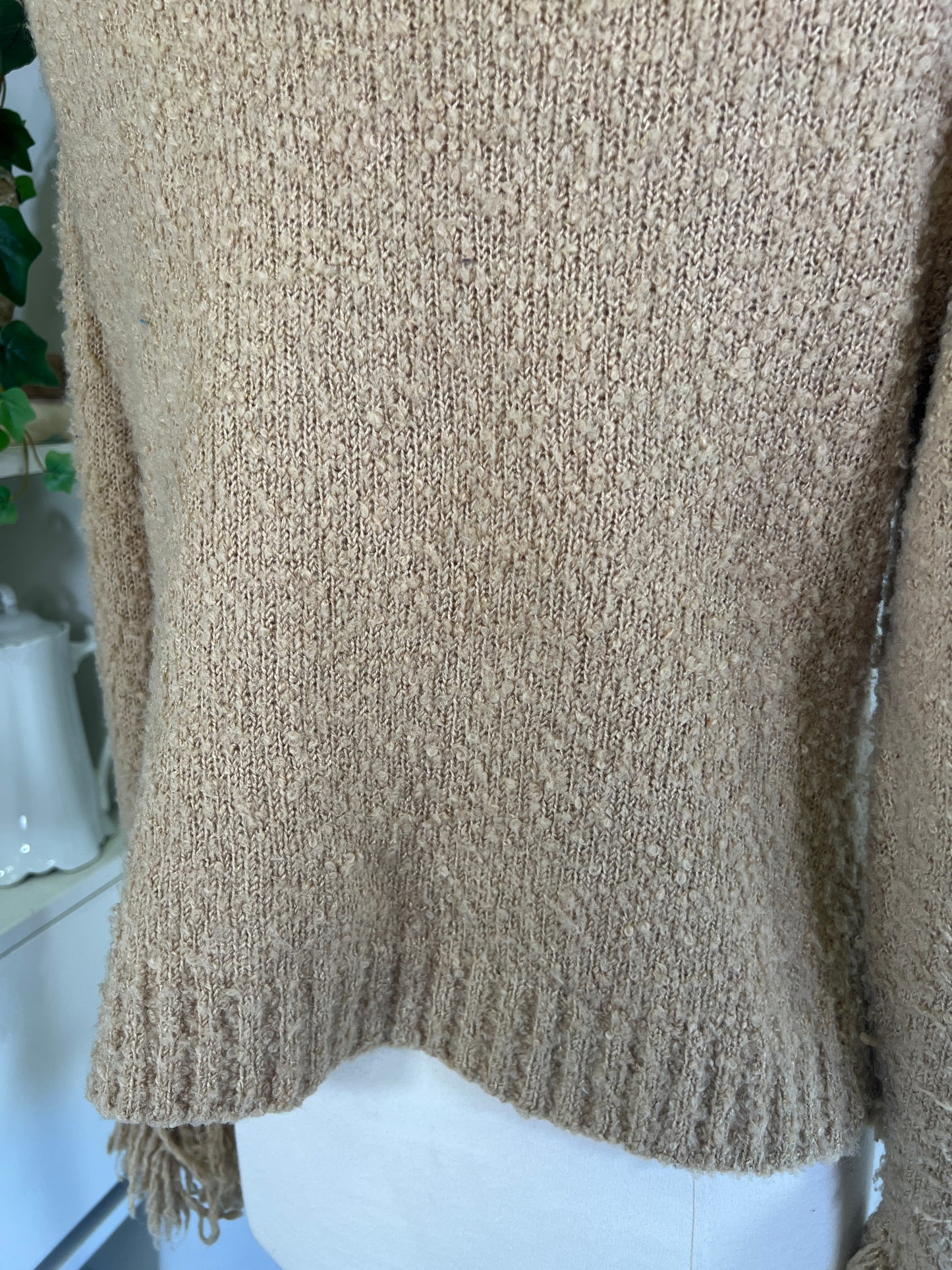 90s Sisters Wool Blend Cream Fringed Zip-up Sweater