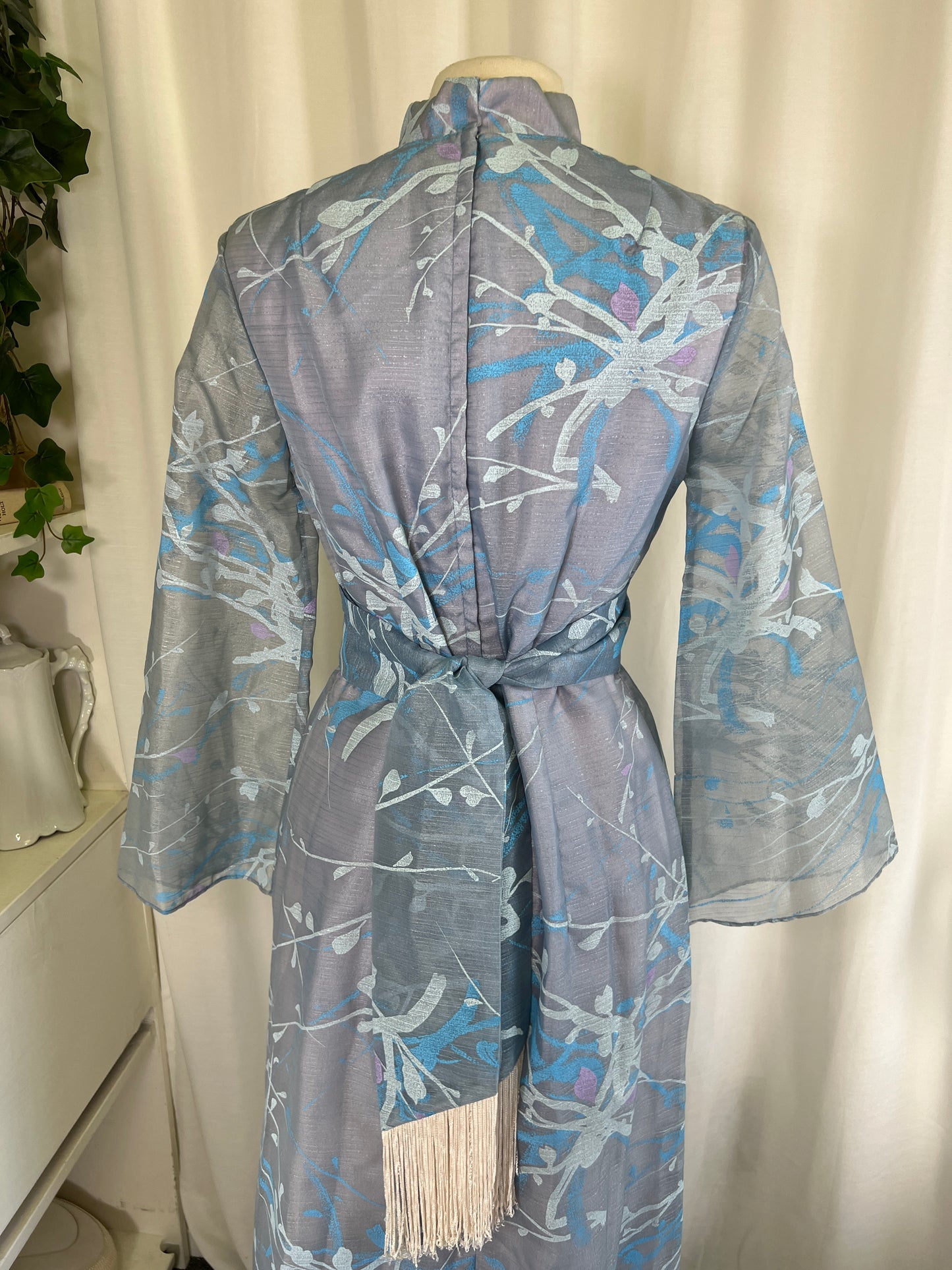 70s Alfred Shaheen Blue Abstract Kimono Dress