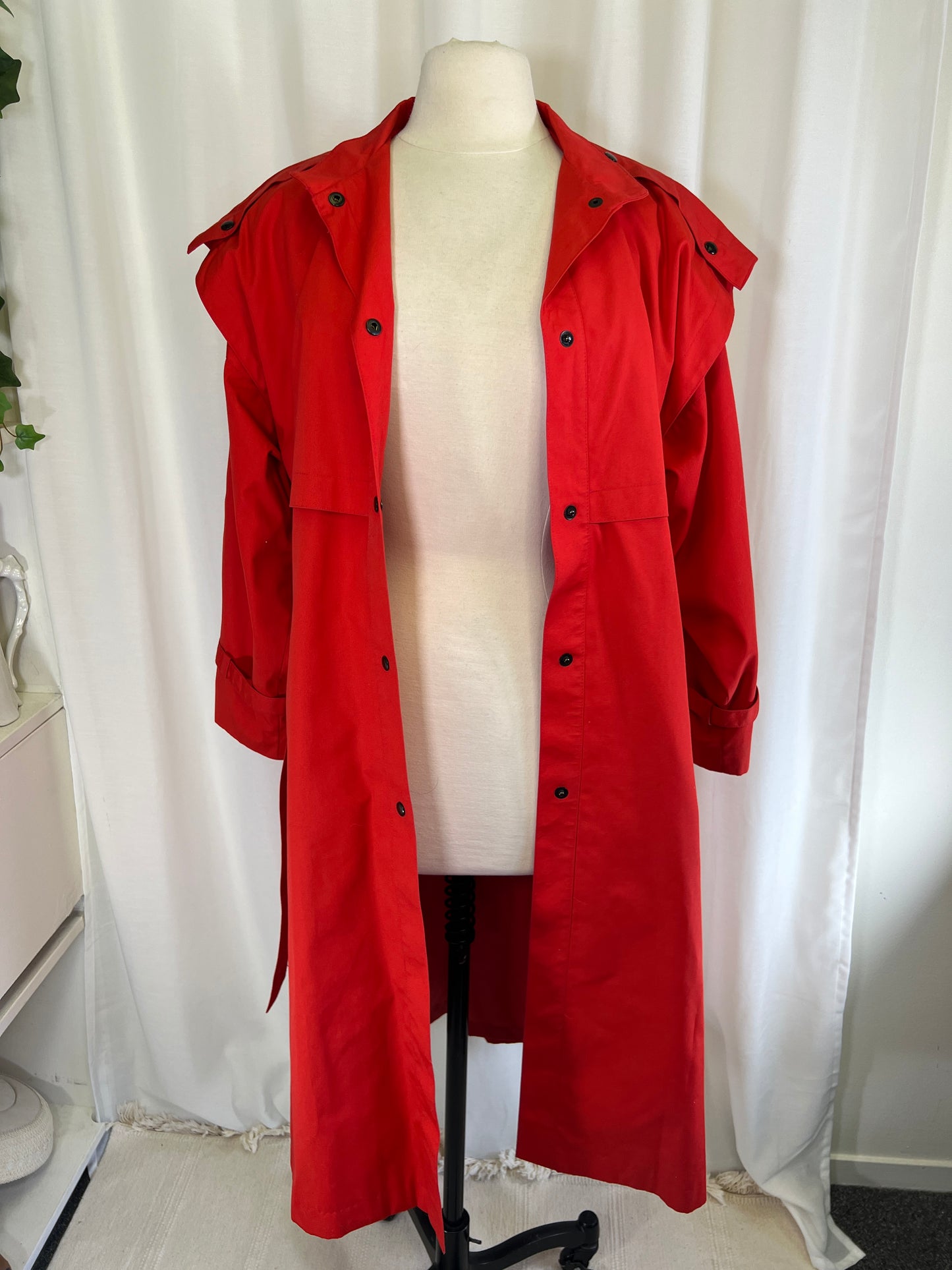 80s Cyclone Red Futuristic Button Up Trench Coat