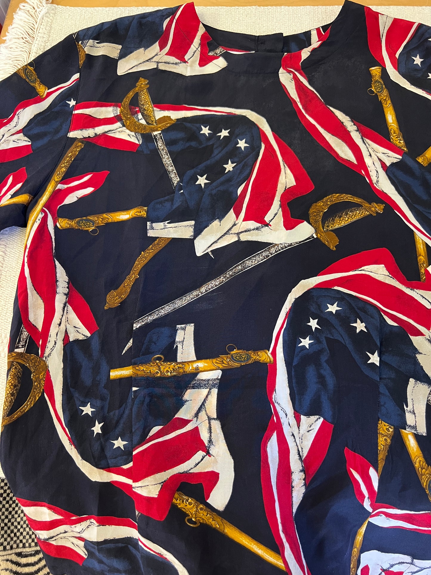 90s Jones New York Flag Print Silk Blouse