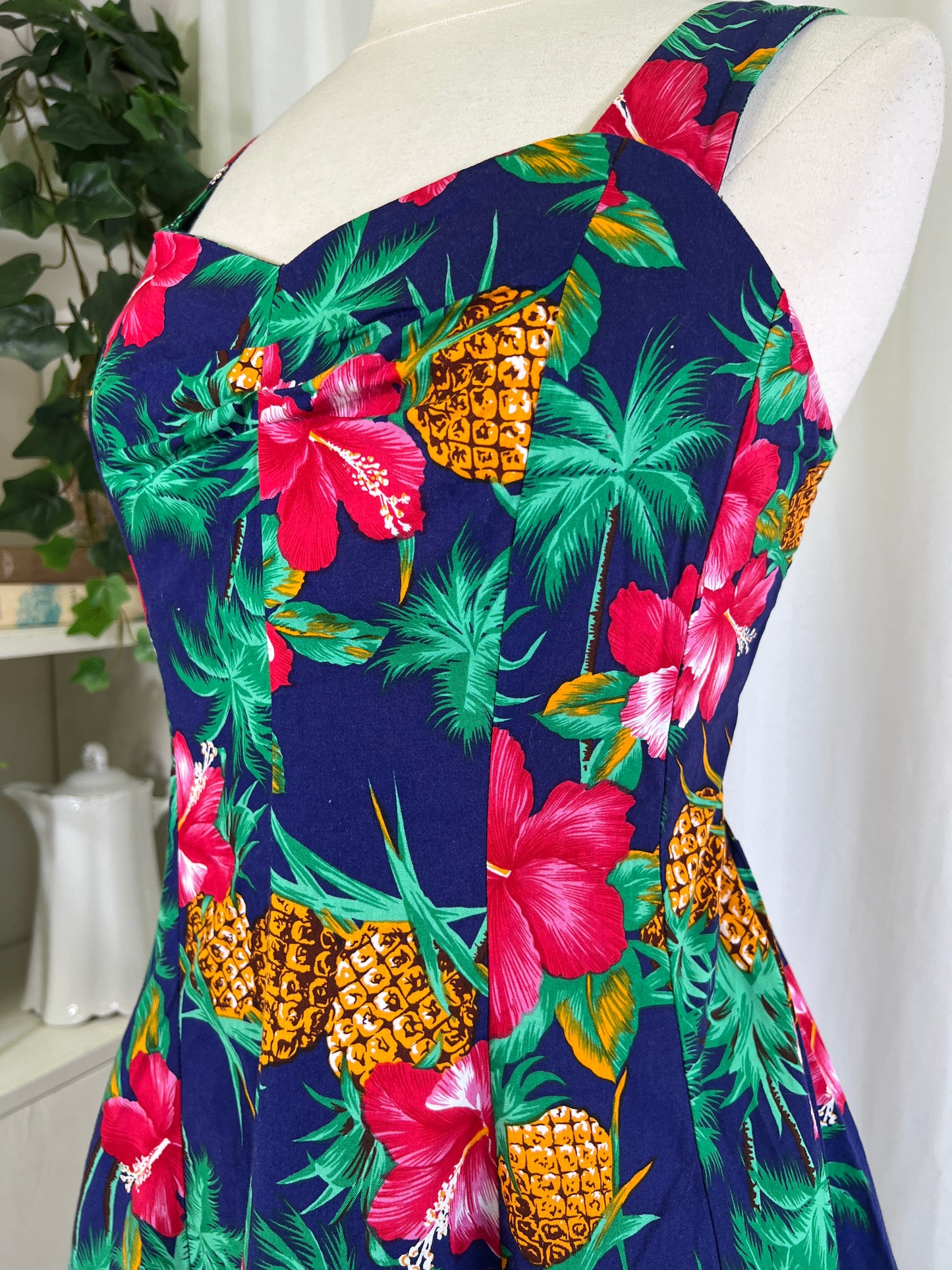 80s Royal Creations Hawaiian Print Mini Dress