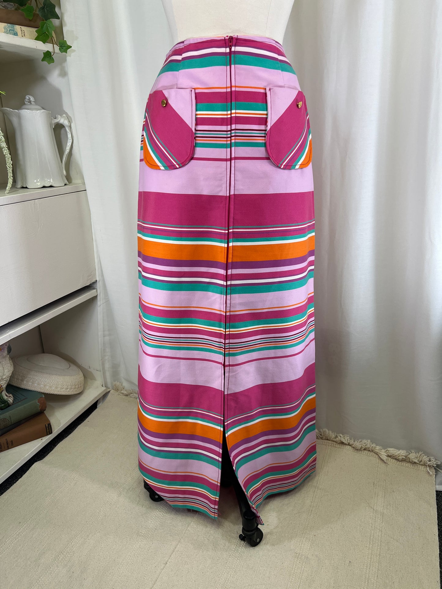 70s Patty Woodard Sherbet Dreams Striped Maxi Skirt