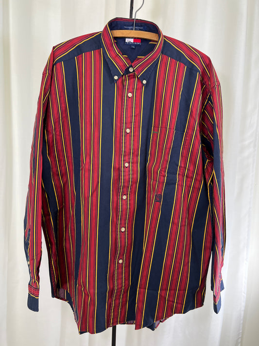 90s Tommy Hilfiger Red and Blue Striped Button Down Shirt