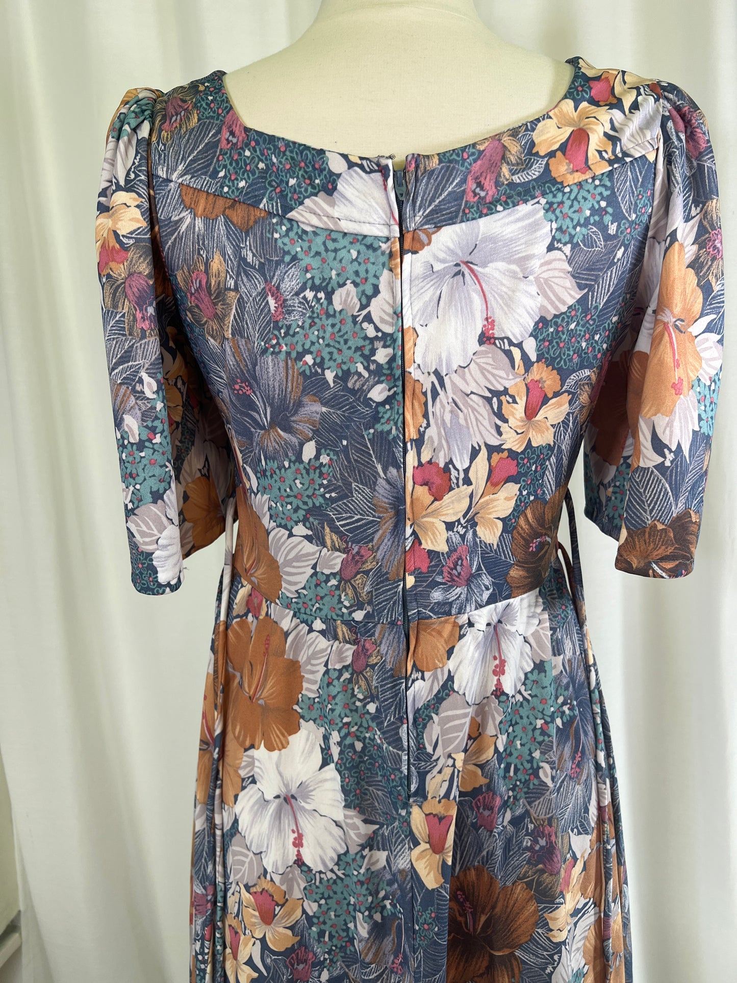 70s Prairie Faux CorsetBlue and Brown Floral Mini Dress