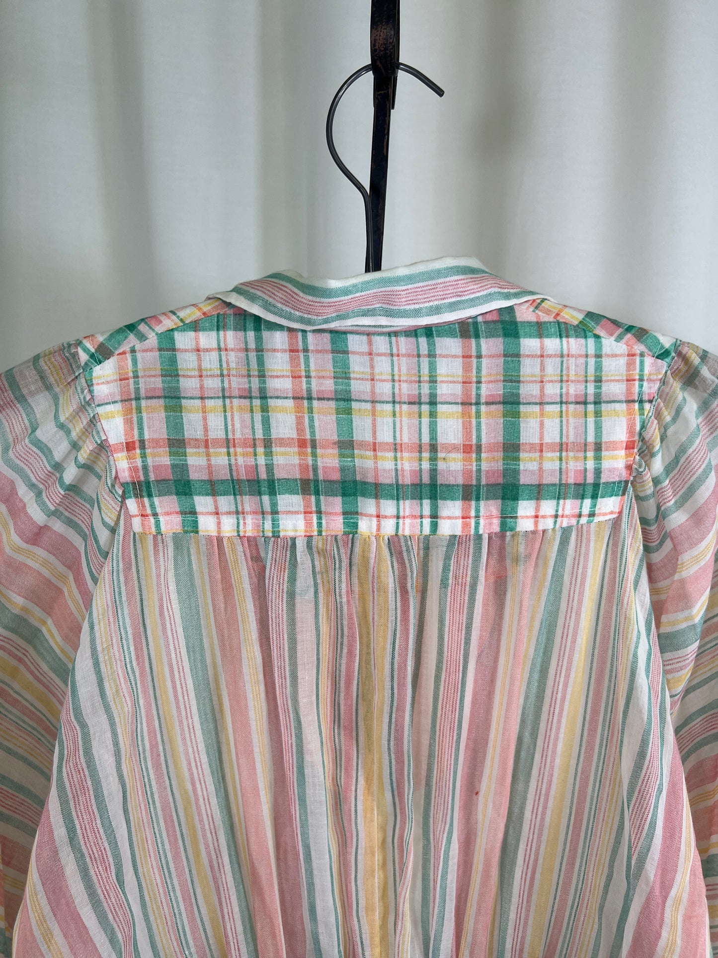 70s Pastel Stripes and Plaids Puffy Dolman Sleeve Mini Dress