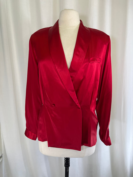 90s Anne Klein II Red Silk Double Breasted Blouse Jacket Blazer