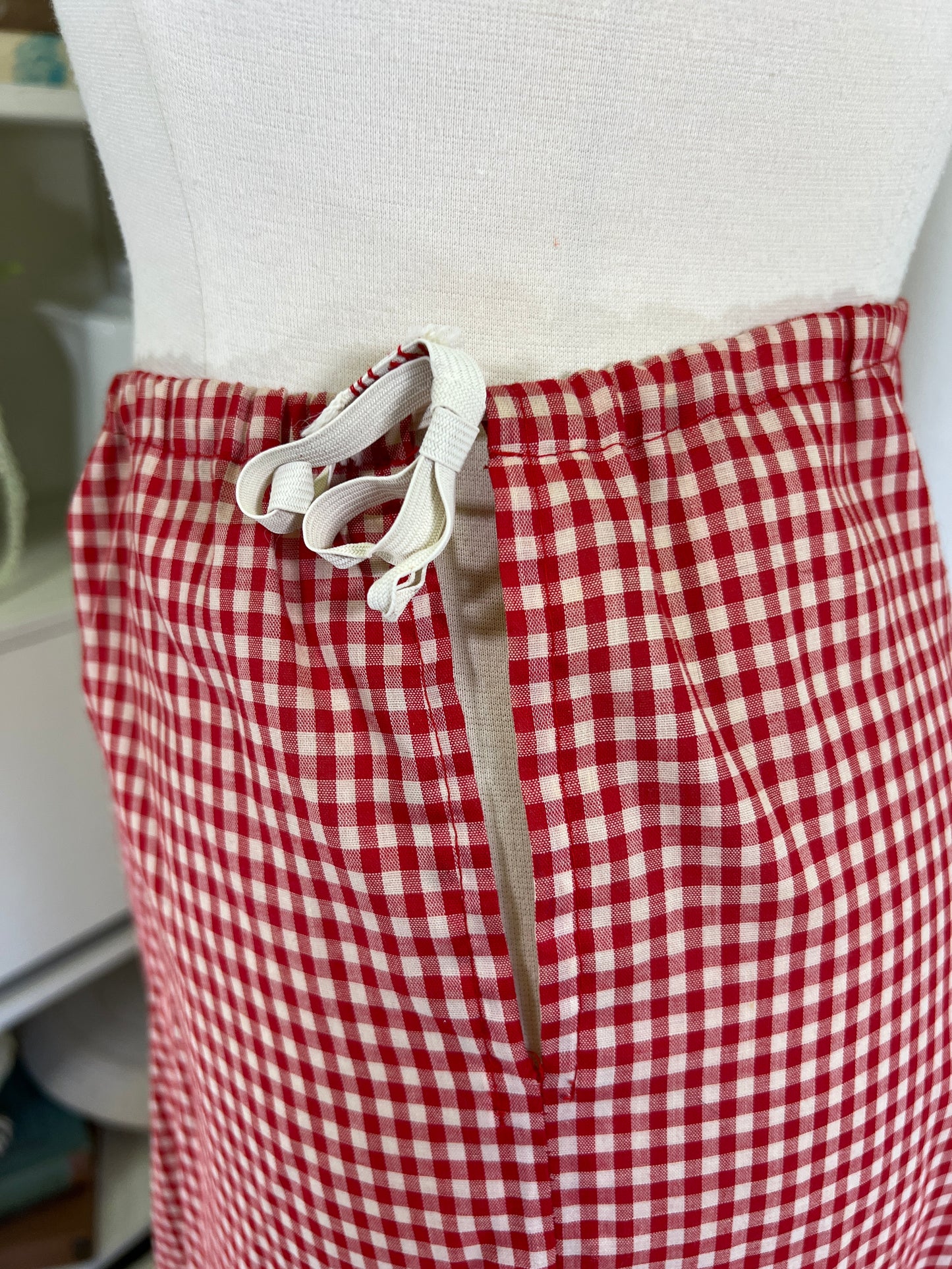 70s Red Gingham and Bows Maxi Skirt