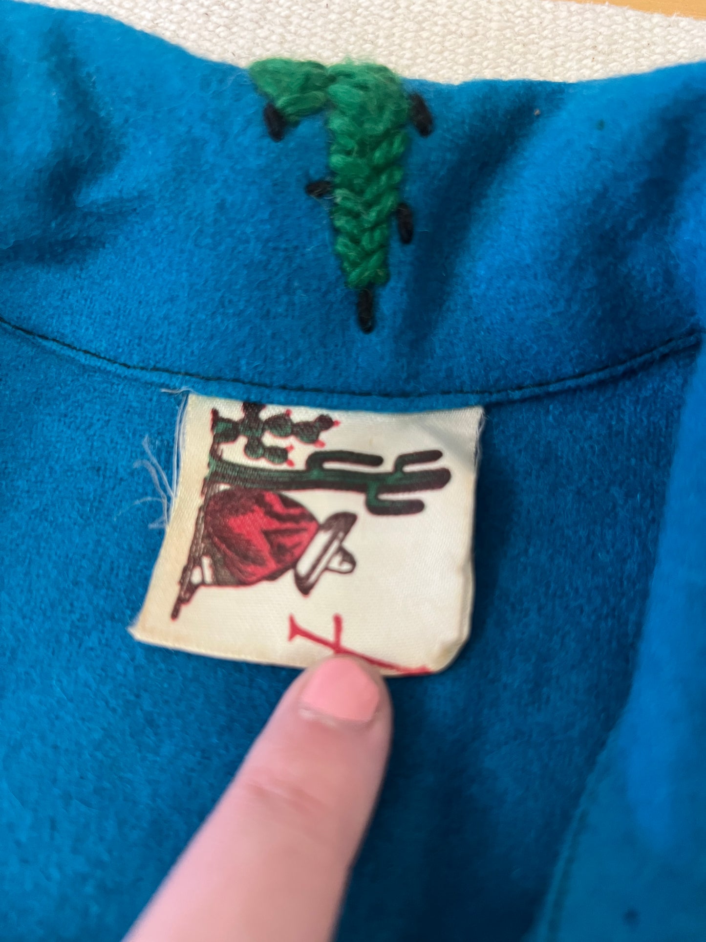 50s Blue Embroidered Amex Wool Mexican Souvenir Jacket