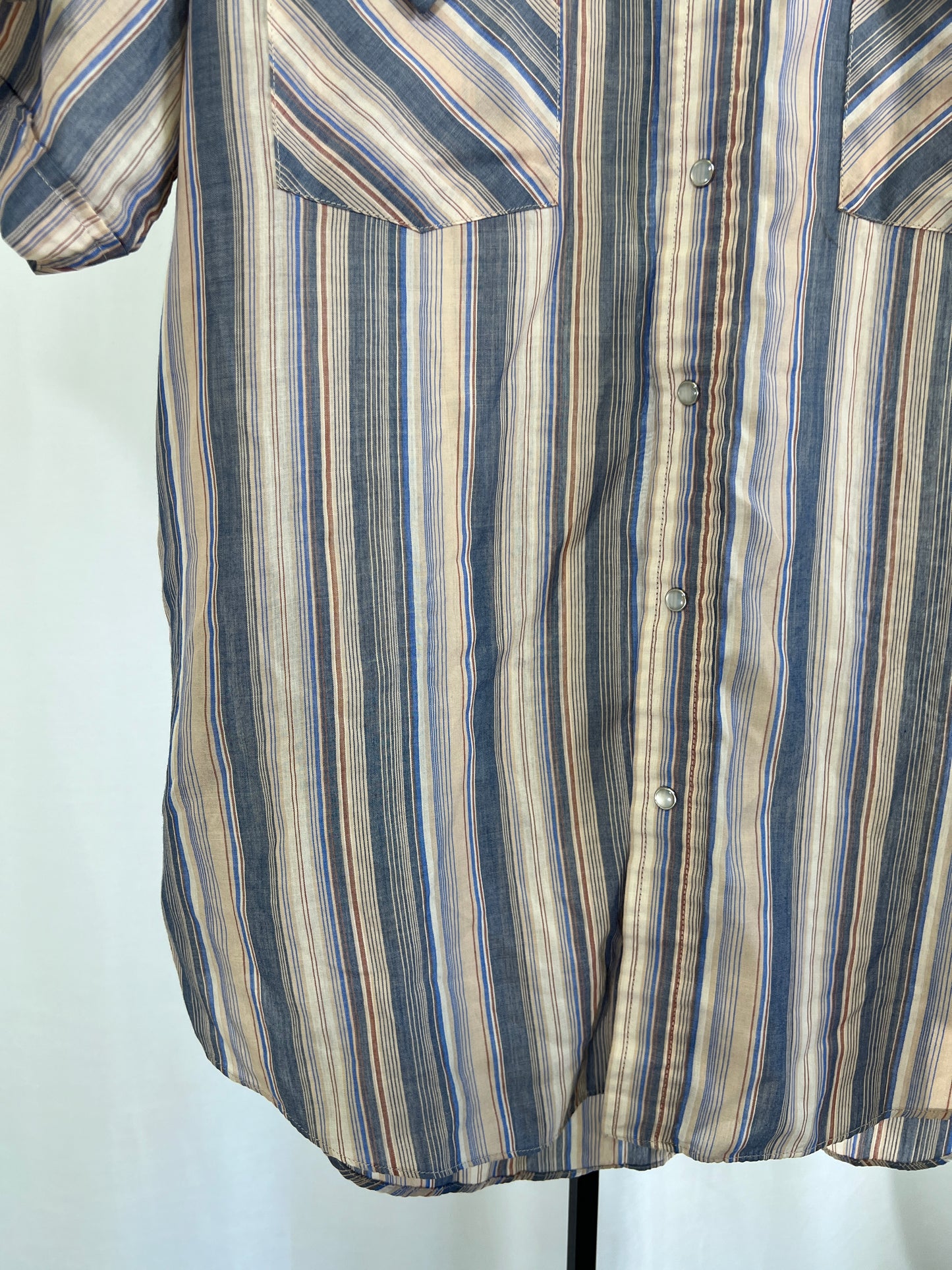 80s Ely Cattleman Brown and Blue Striped Pearl Snap Western Shirt