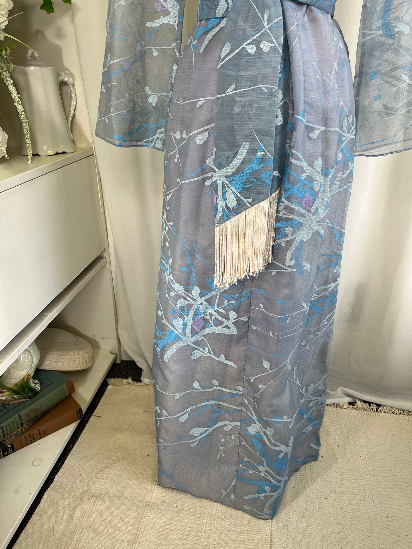 70s Alfred Shaheen Blue Abstract Kimono Dress