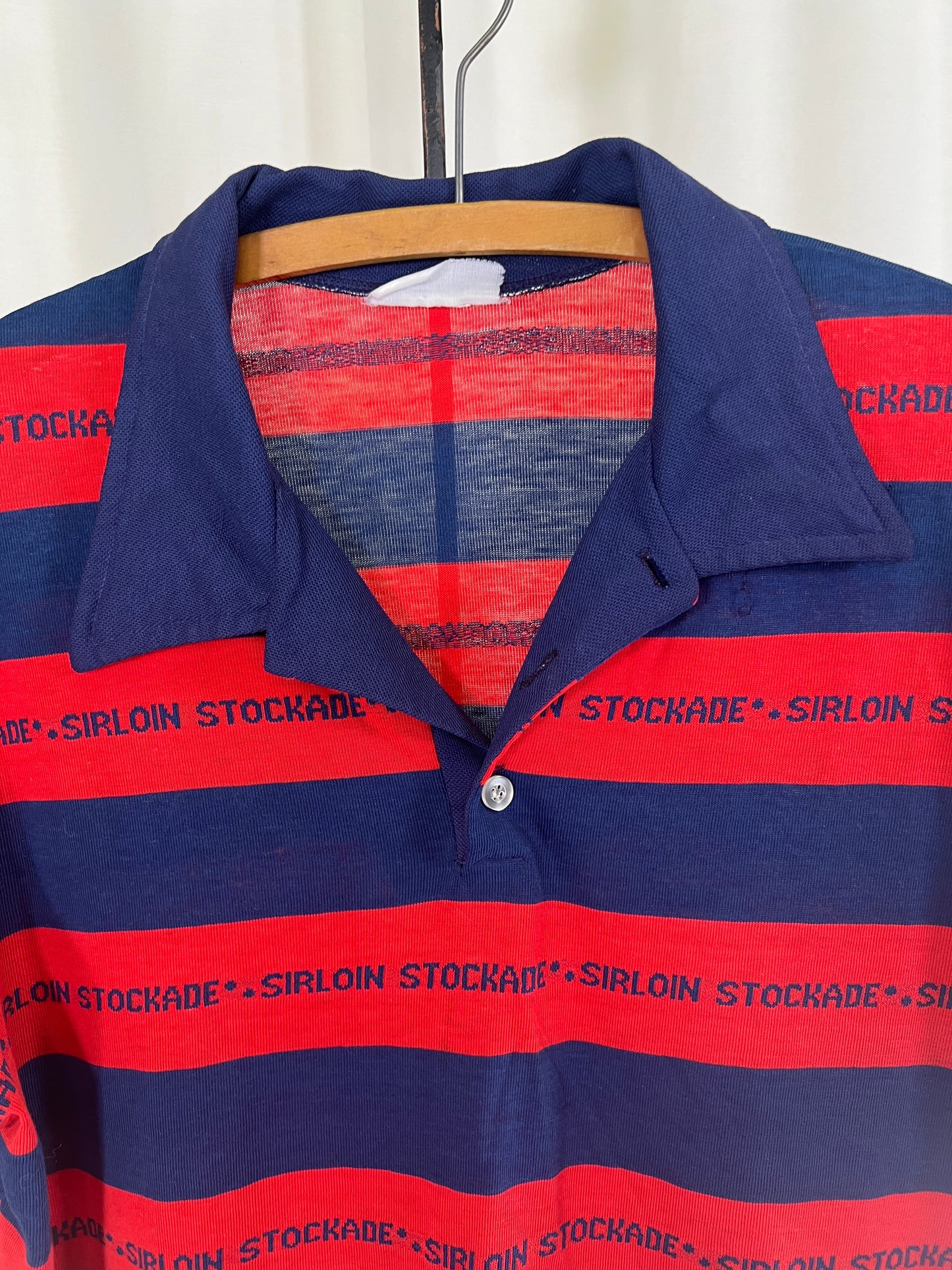 80s Sirloin Stockade Red and Blue Striped Polo