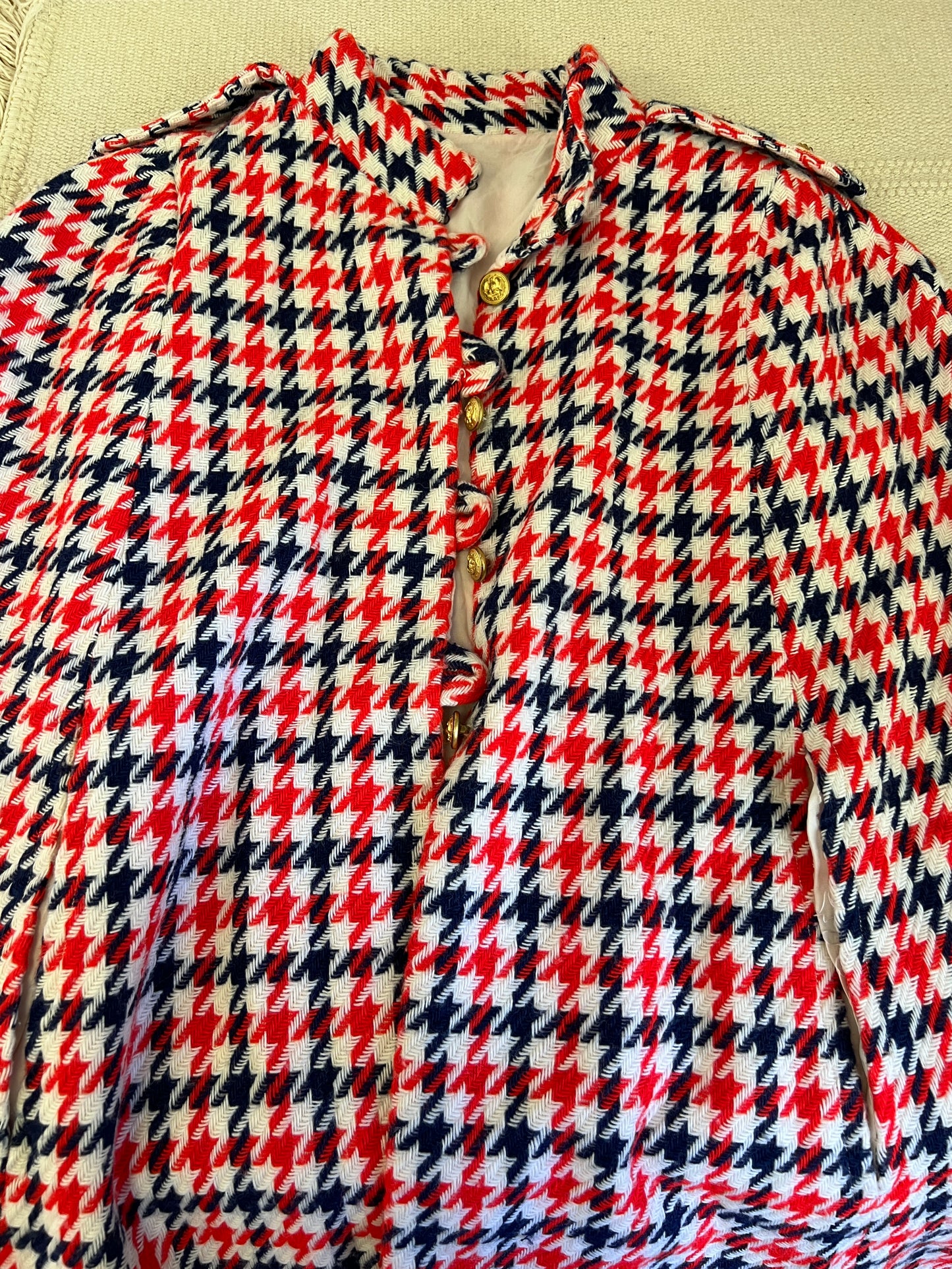 60s Red White and Blue Houndstooth Mod Cape