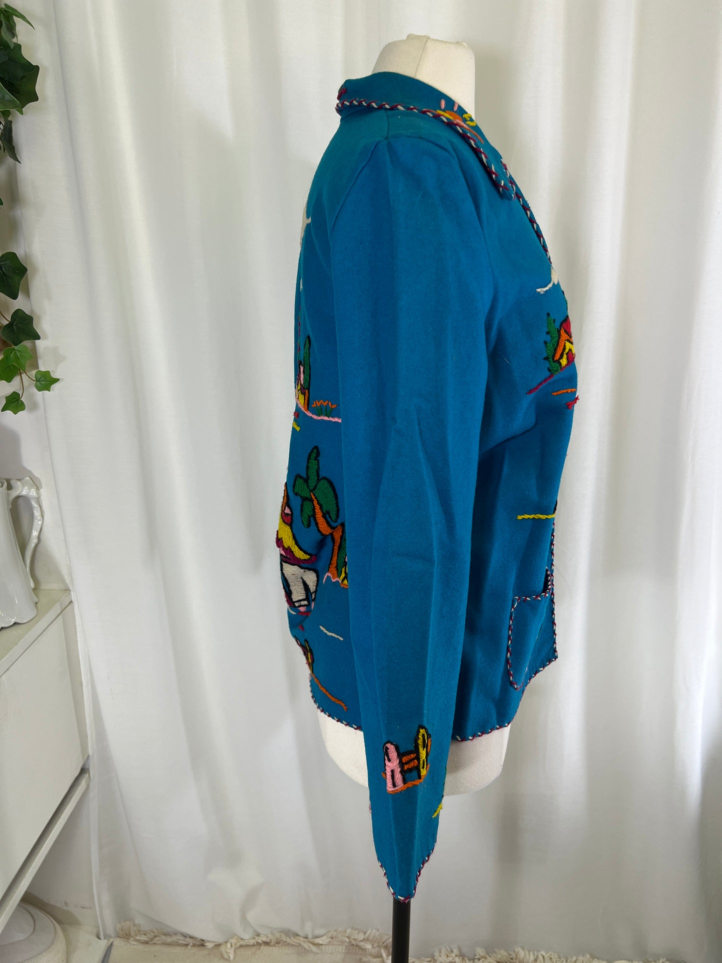 50s Blue Embroidered Amex Wool Mexican Souvenir Jacket