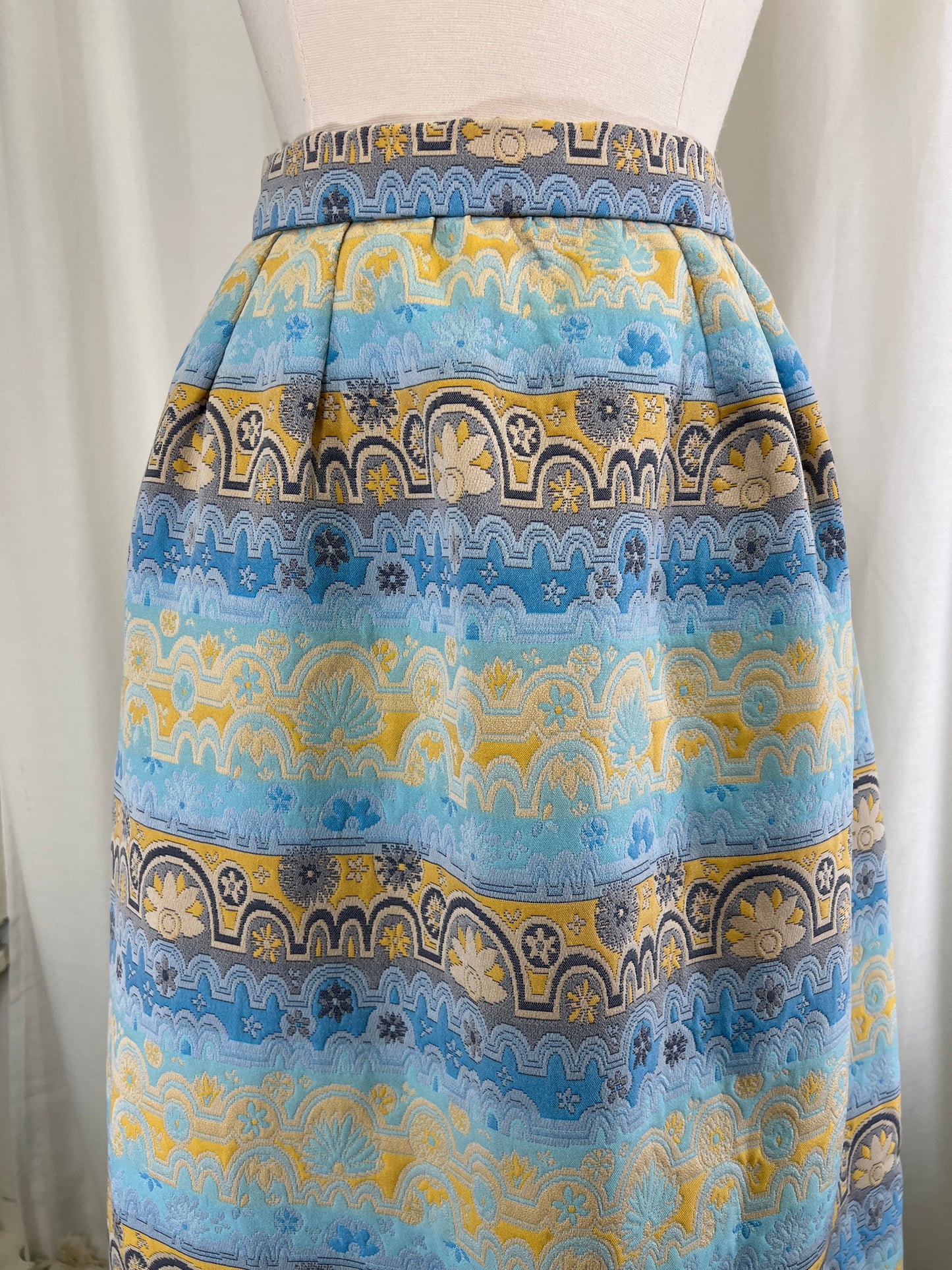 60s Blue and Yellow Abstract Sunny Floral Maxi Skirt