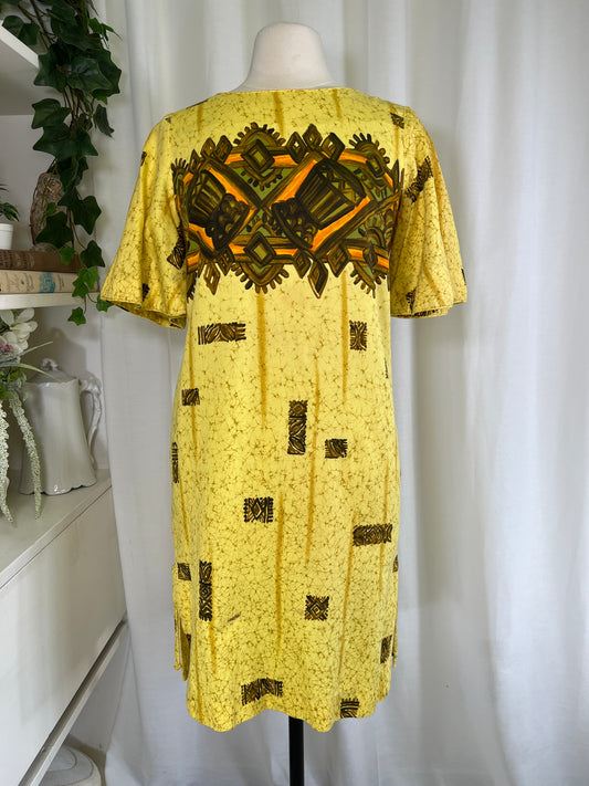 60s Yellow Reef Hawaiian Print Mini Dress