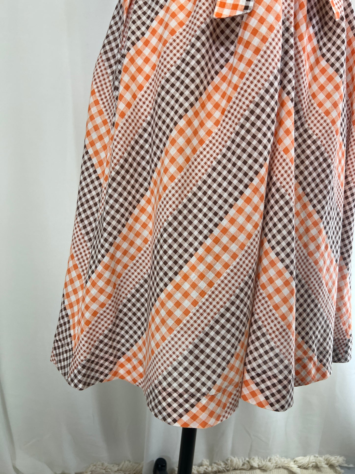 60s Brown and Orange Gingham Chevron House Dress