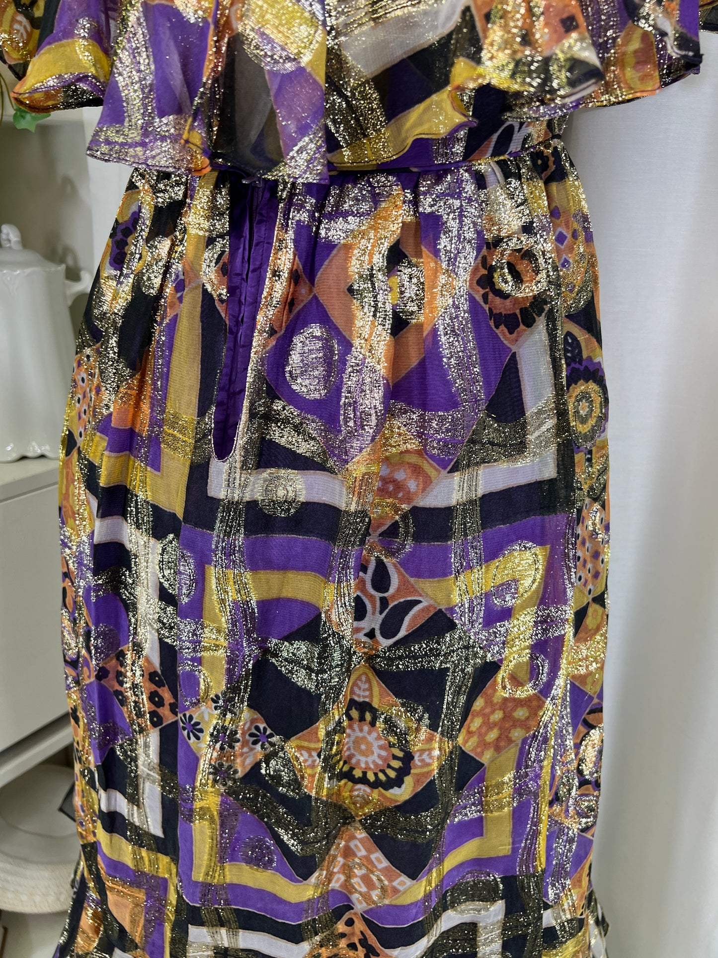 60's Malcom Starr Gold and Purple Psychedelic Lamé Mini Dress