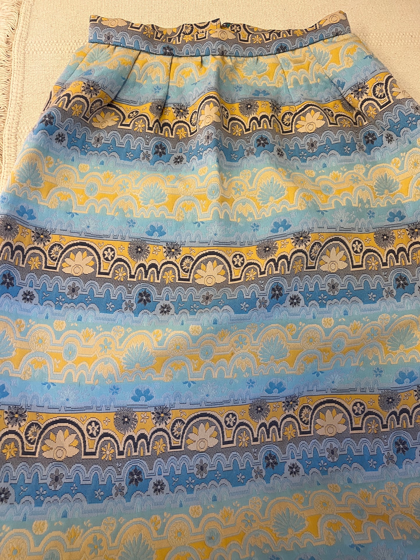 60s Blue and Yellow Abstract Sunny Floral Maxi Skirt