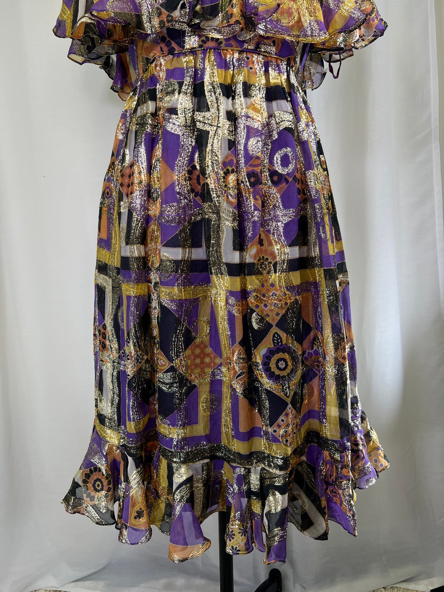 60's Malcom Starr Gold and Purple Psychedelic Lamé Mini Dress