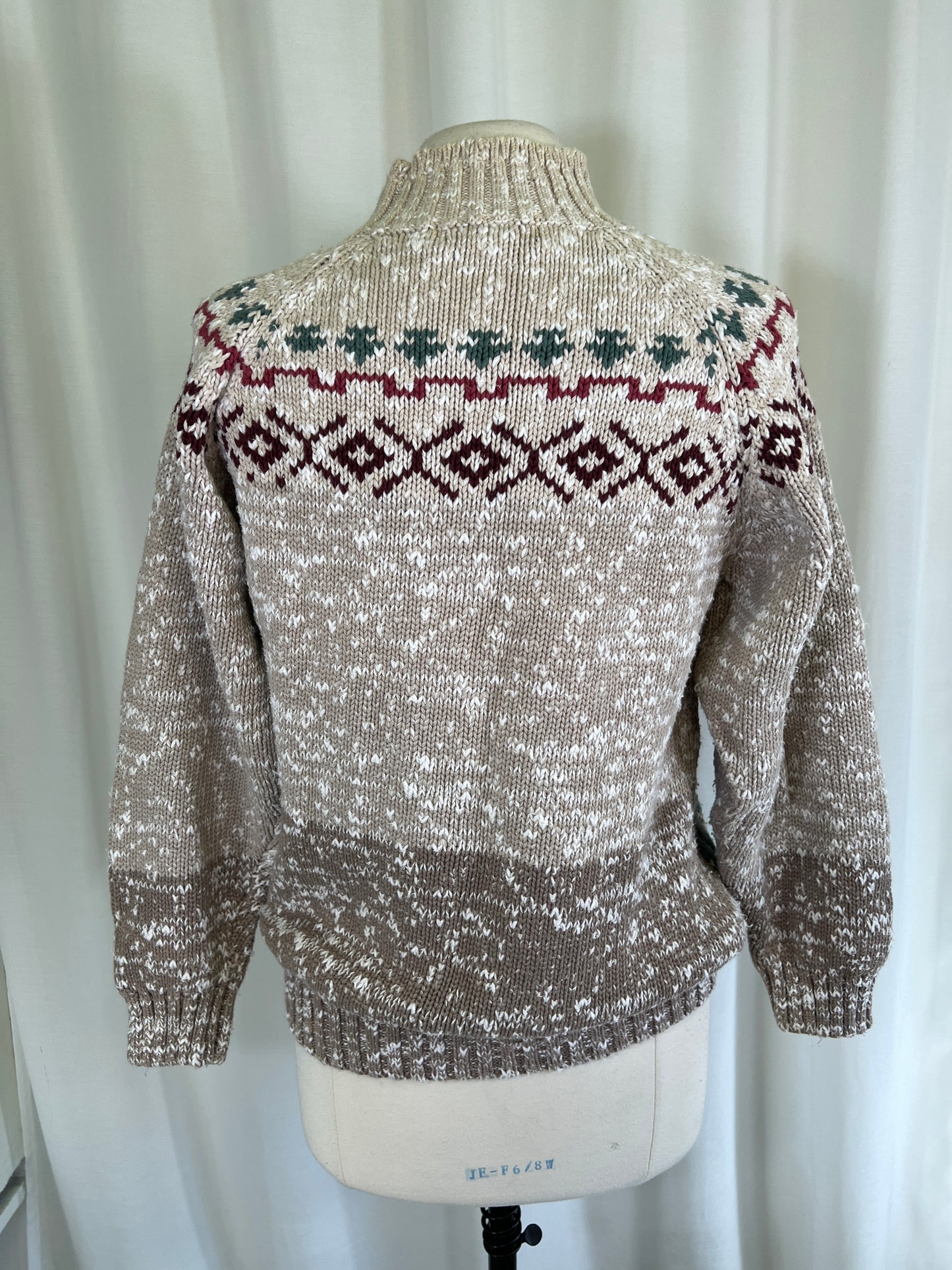 90s Eddie Bauer Cream and Red Roses Patterned Sweater