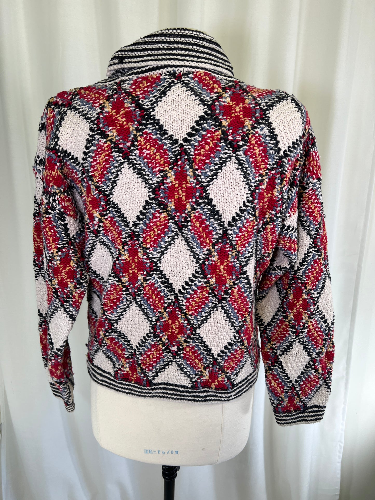 90s Express Tricot Raime Cotton Blend Red and Cream Diamond Print Sweater