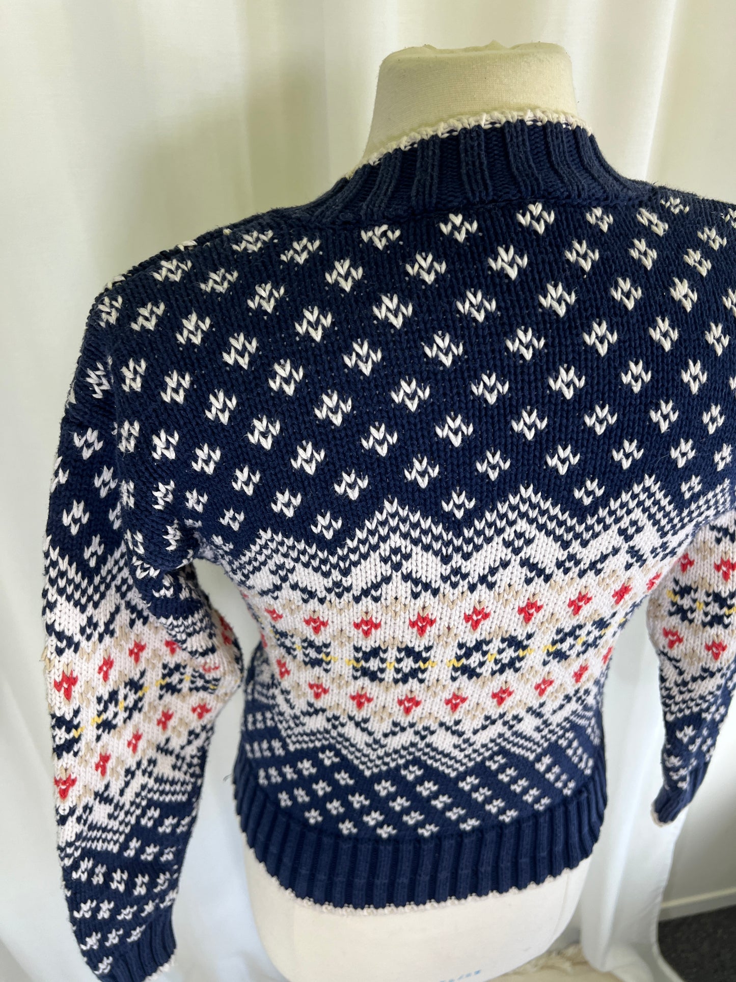 90s Liz Sport Blue Nordic Patterned V-Neck Sweater