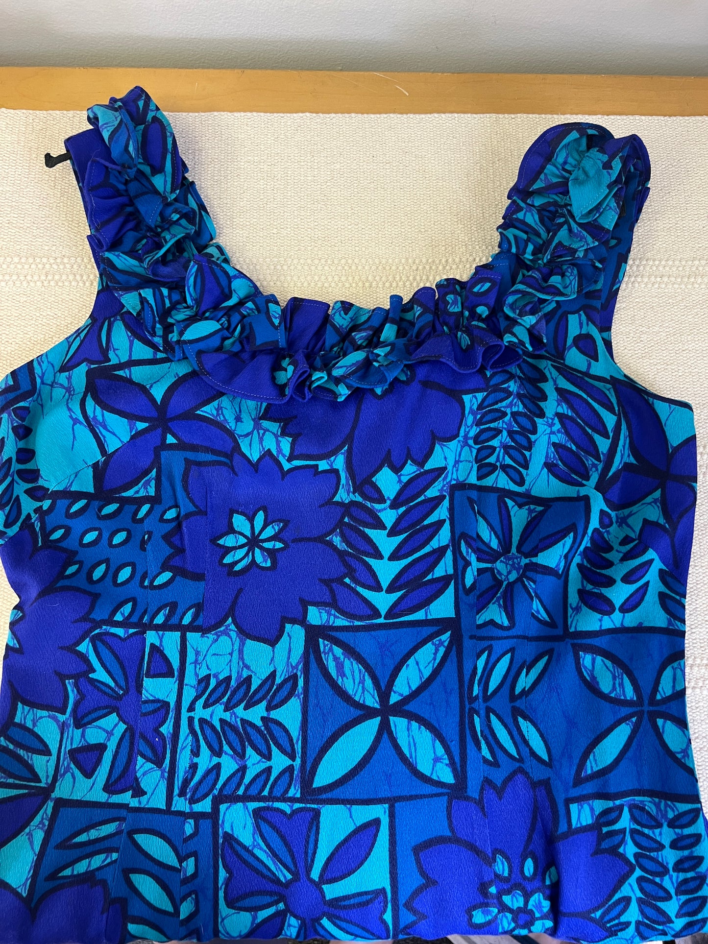 60s Blue Hawaiian Print Dress