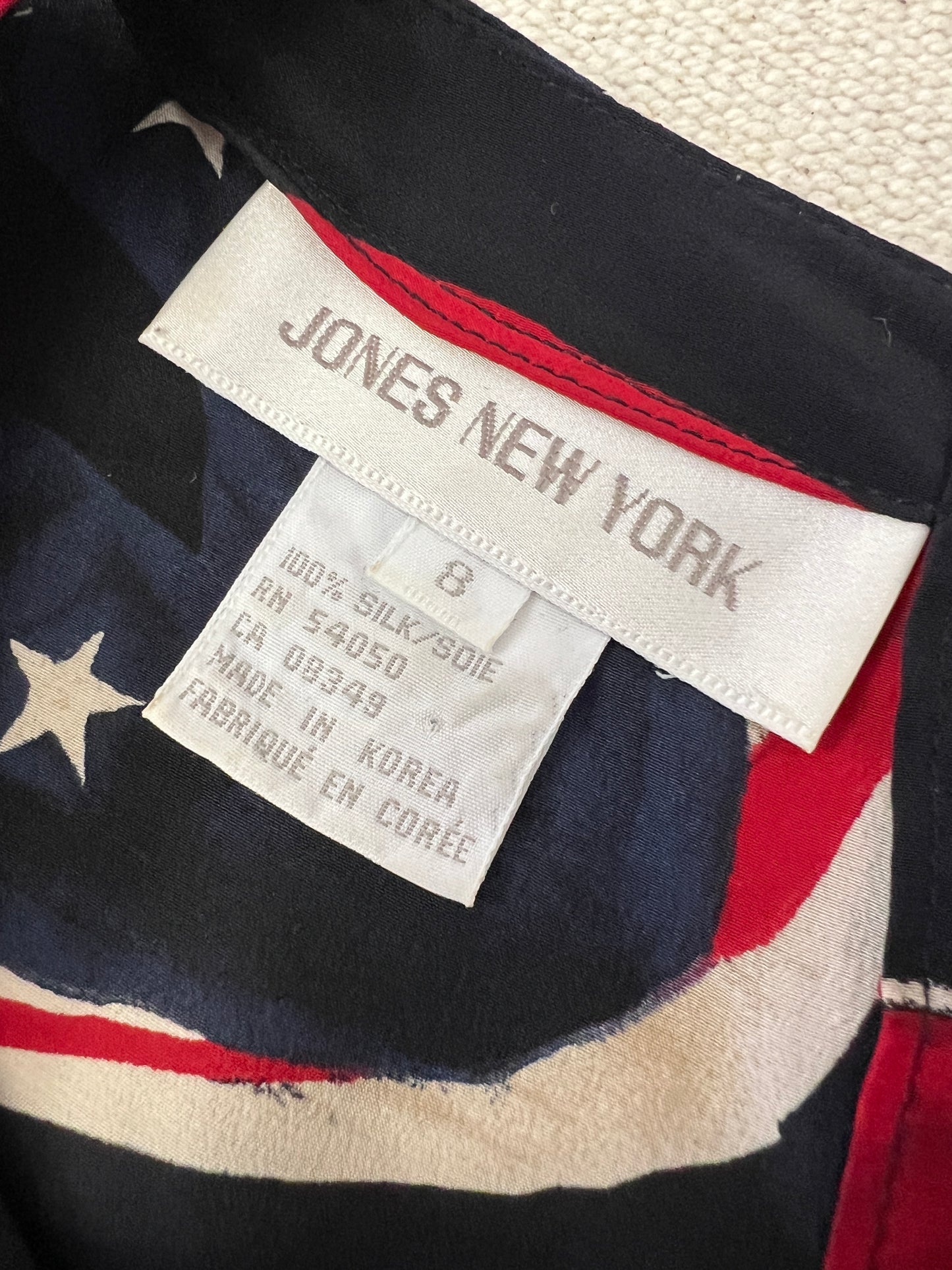 90s Jones New York Flag Print Silk Blouse