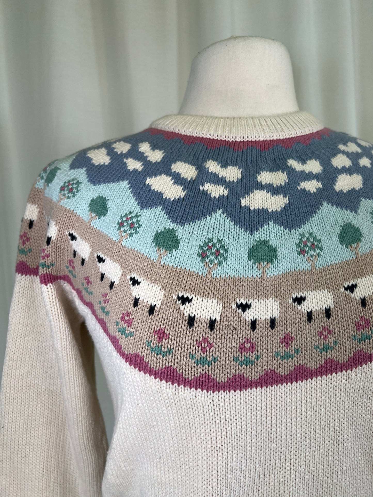 90s Eddie Bauer Sheep and Trees patterned Cream Sweater