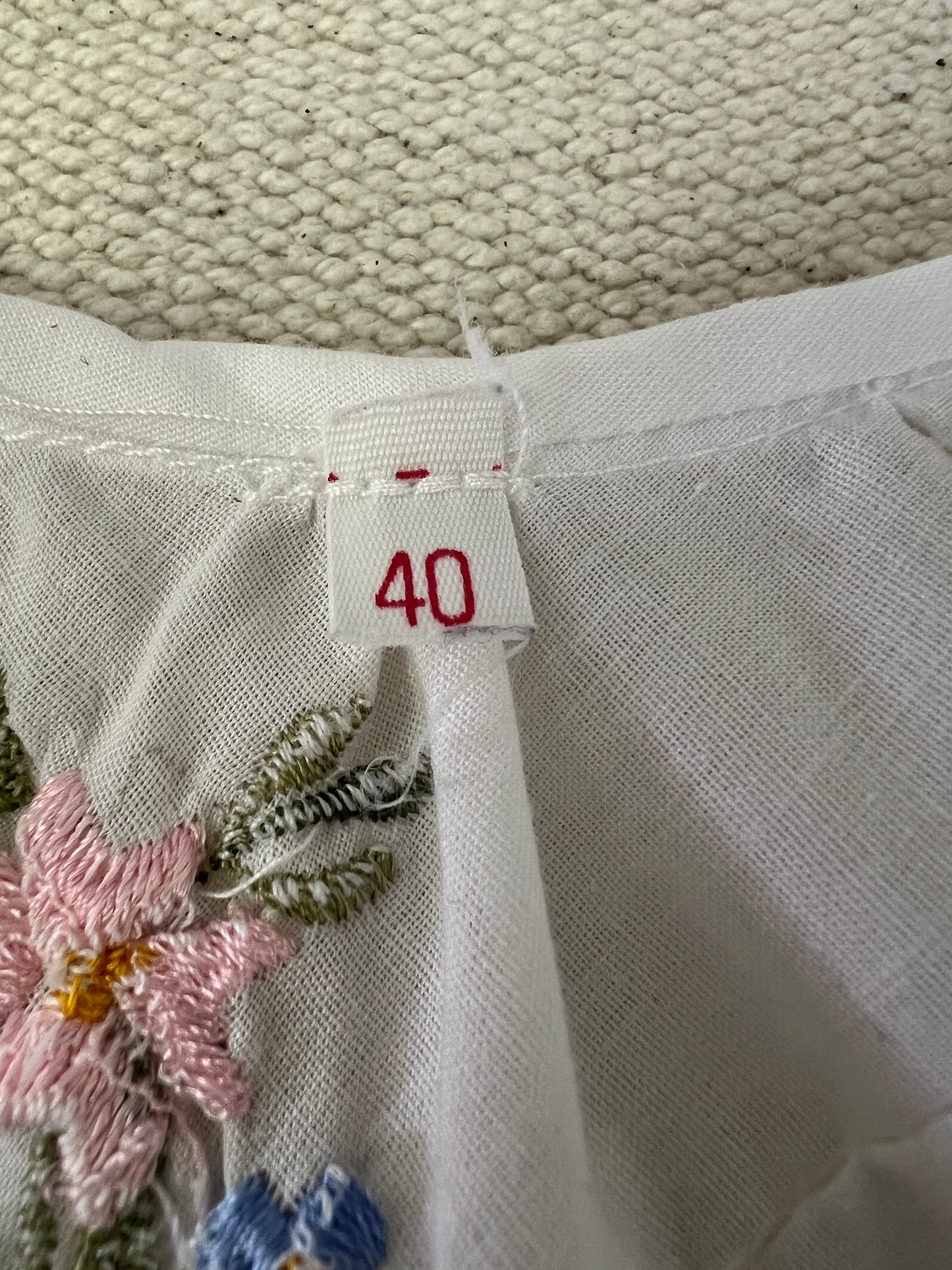 70s Floral Embroidery and Pintucks White Sundress