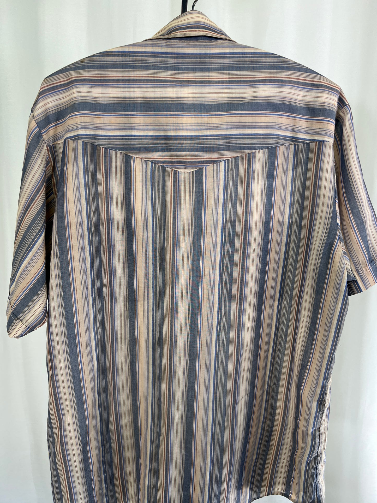 80s Ely Cattleman Brown and Blue Striped Pearl Snap Western Shirt