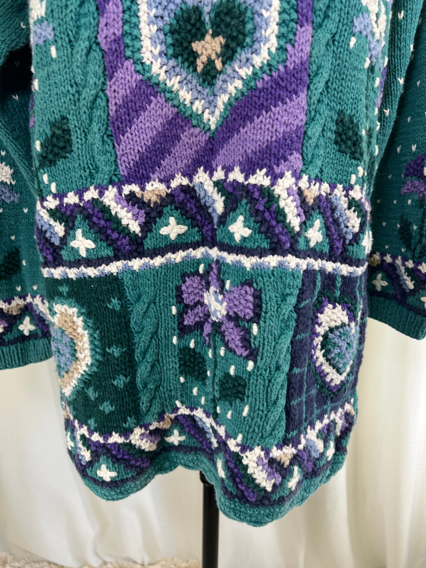 90s Northern Isles Purple and Green Heart Sweater