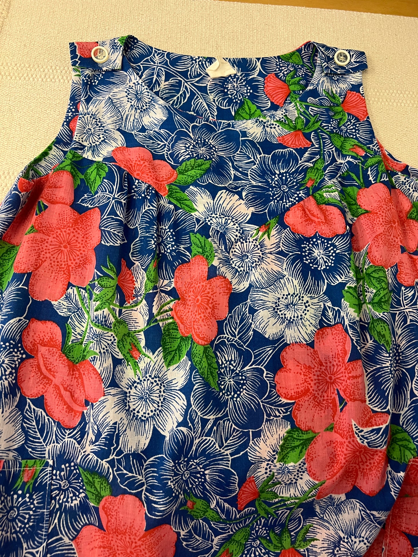 70s Blue and Pink Floral Mini House Dress