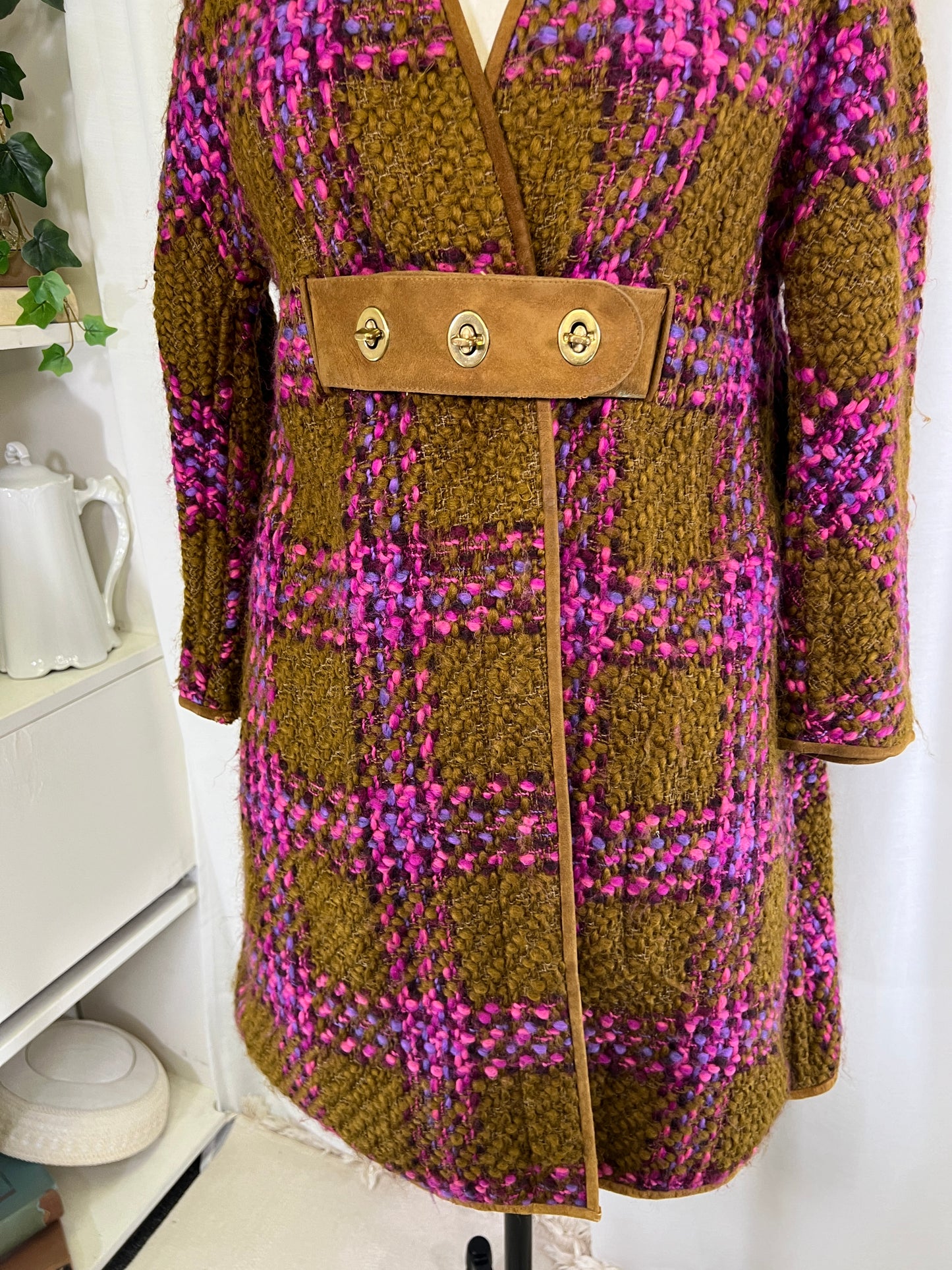 60s Sills Bonnie Cashin Pink and Green Toggle Closure Tweed Mod Jacket