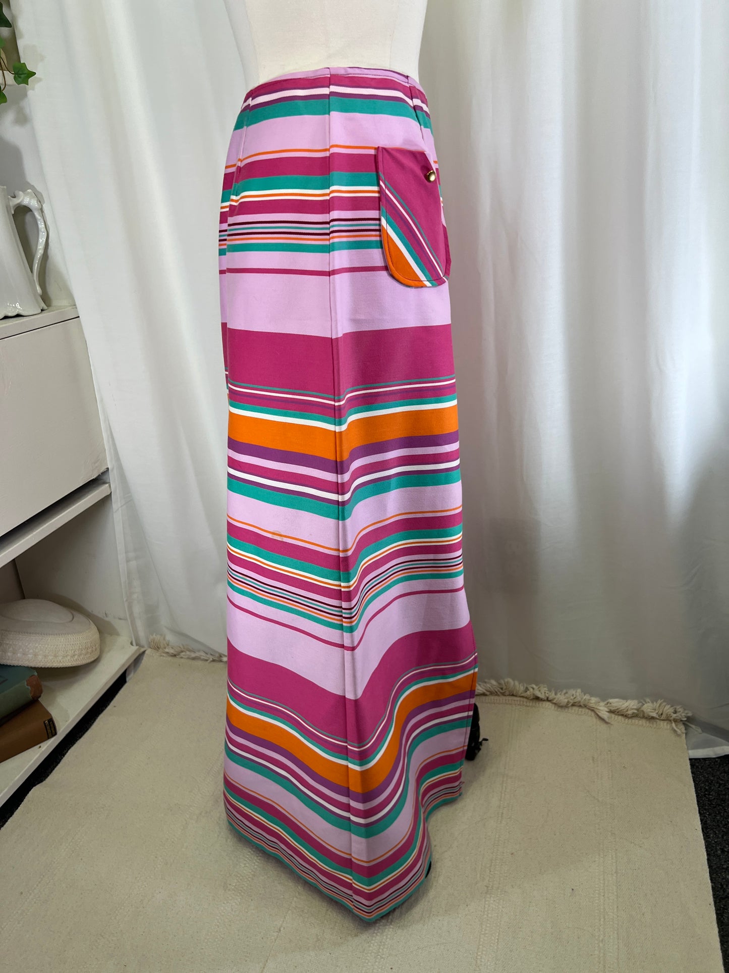 70s Patty Woodard Sherbet Dreams Striped Maxi Skirt