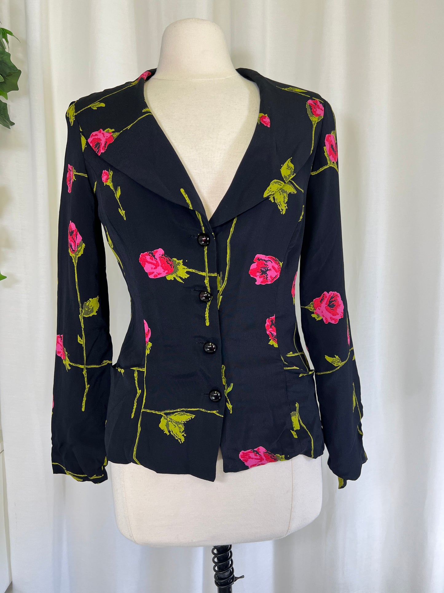 90s Betsey Johnson Long Stem Red Roses Print Mini Dress and Jacket Set