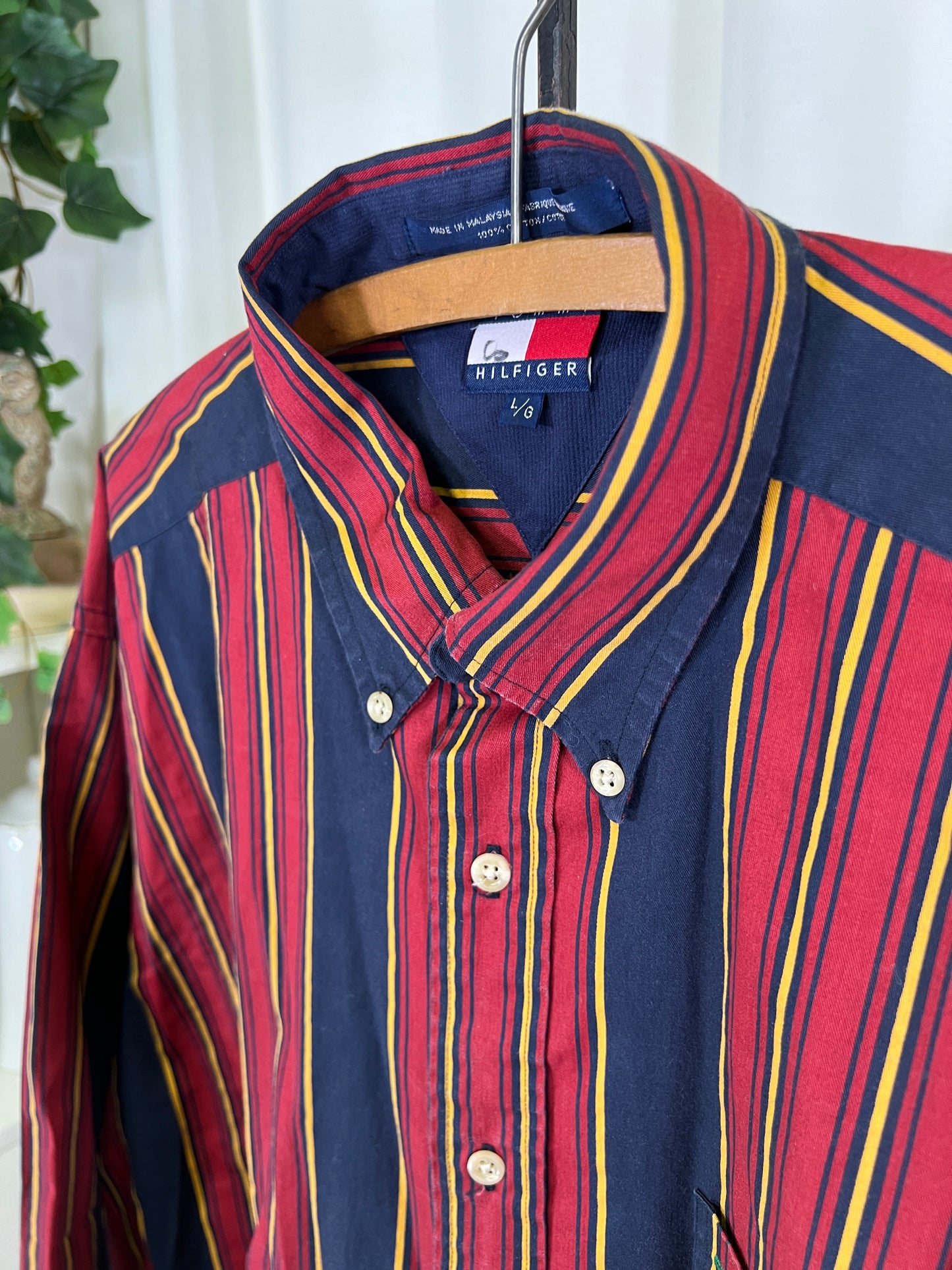 90s Tommy Hilfiger Red and Blue Striped Button Down Shirt