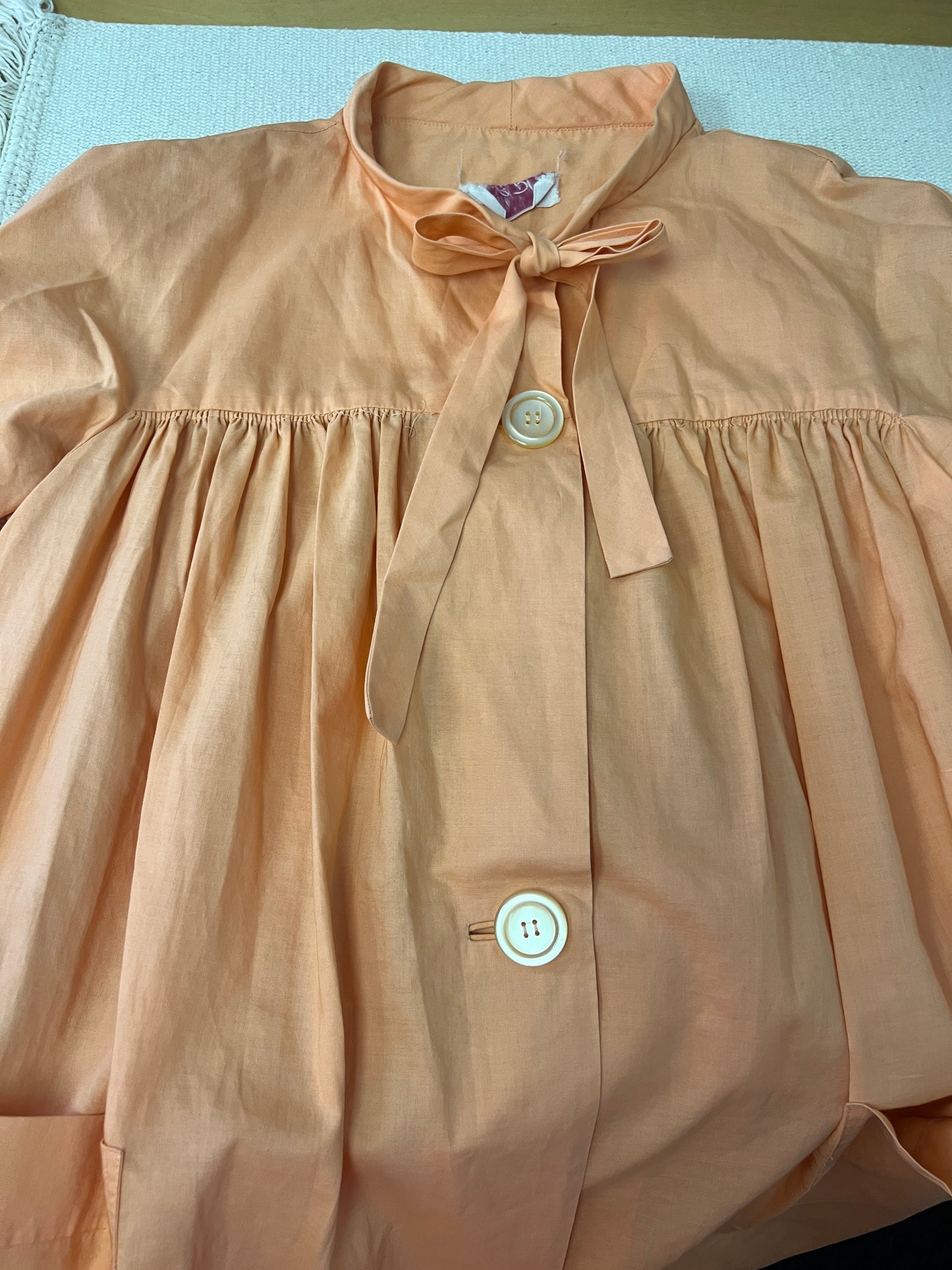 60s Leslie Palmer Peach Pussy Bow Smock Dress